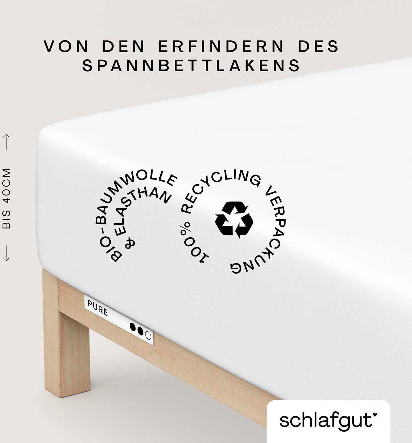 Spannbettlaken SCHLAFGUT, weiß, Jersey-Elasthan, Obermaterial: 95% Baumwolle, 5% Elasthan, Bettlaken, "PURE BOXSPRING Bio-Baumwolle mit Elasthan, 170