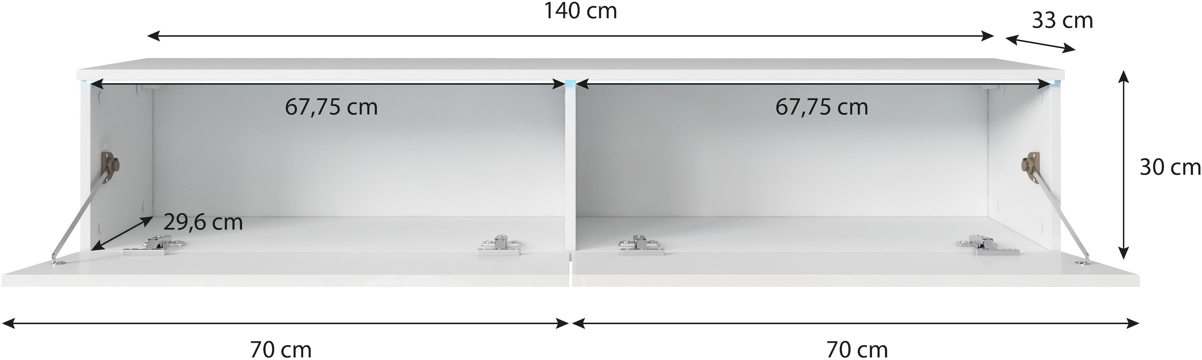INOSIGN Lowboard »wahlweise mit oder ohne Beleuchtung«, (1 St.), 140 cm TV-Board ohne Griffe, mit viel Stauraum, stehend und hängend