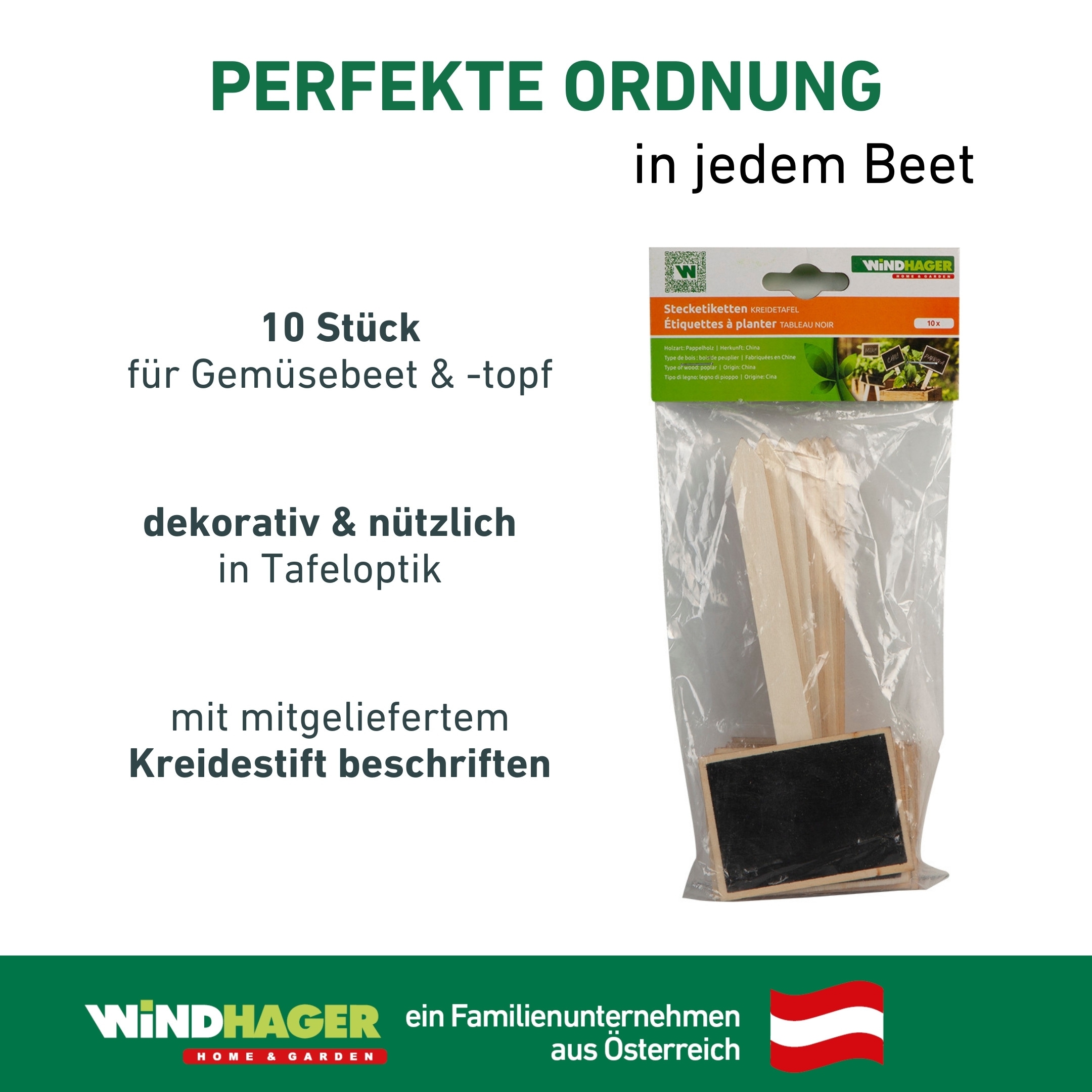 Windhager Gartenstecker »inklusive Kreidetafel, Pflanzenschilder 10 Stk.« Stecketiketten für Gemüse oder Kräutergarten, 7,5 x 17,5 cm, Holz