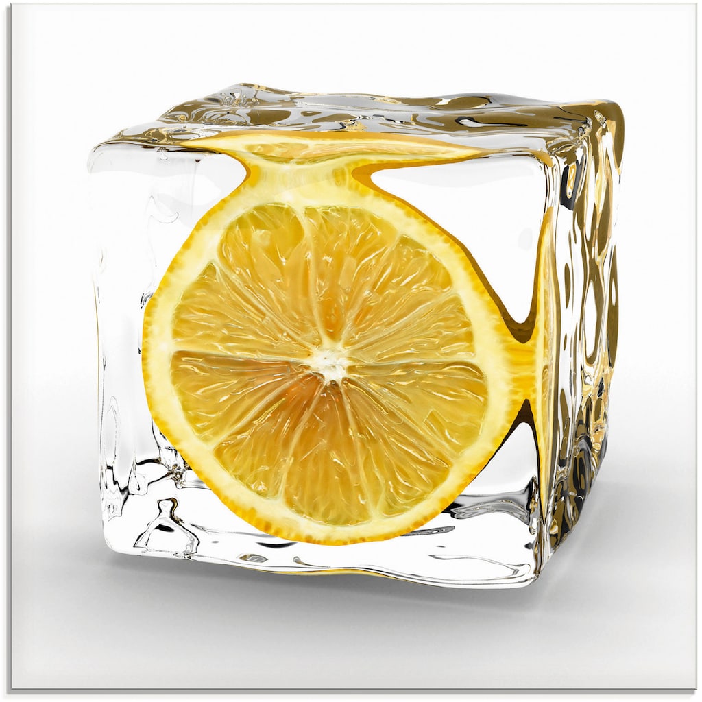 Artland Glasbild »Zitrone im Eiswürfel«, Lebensmittel, (1 St.)