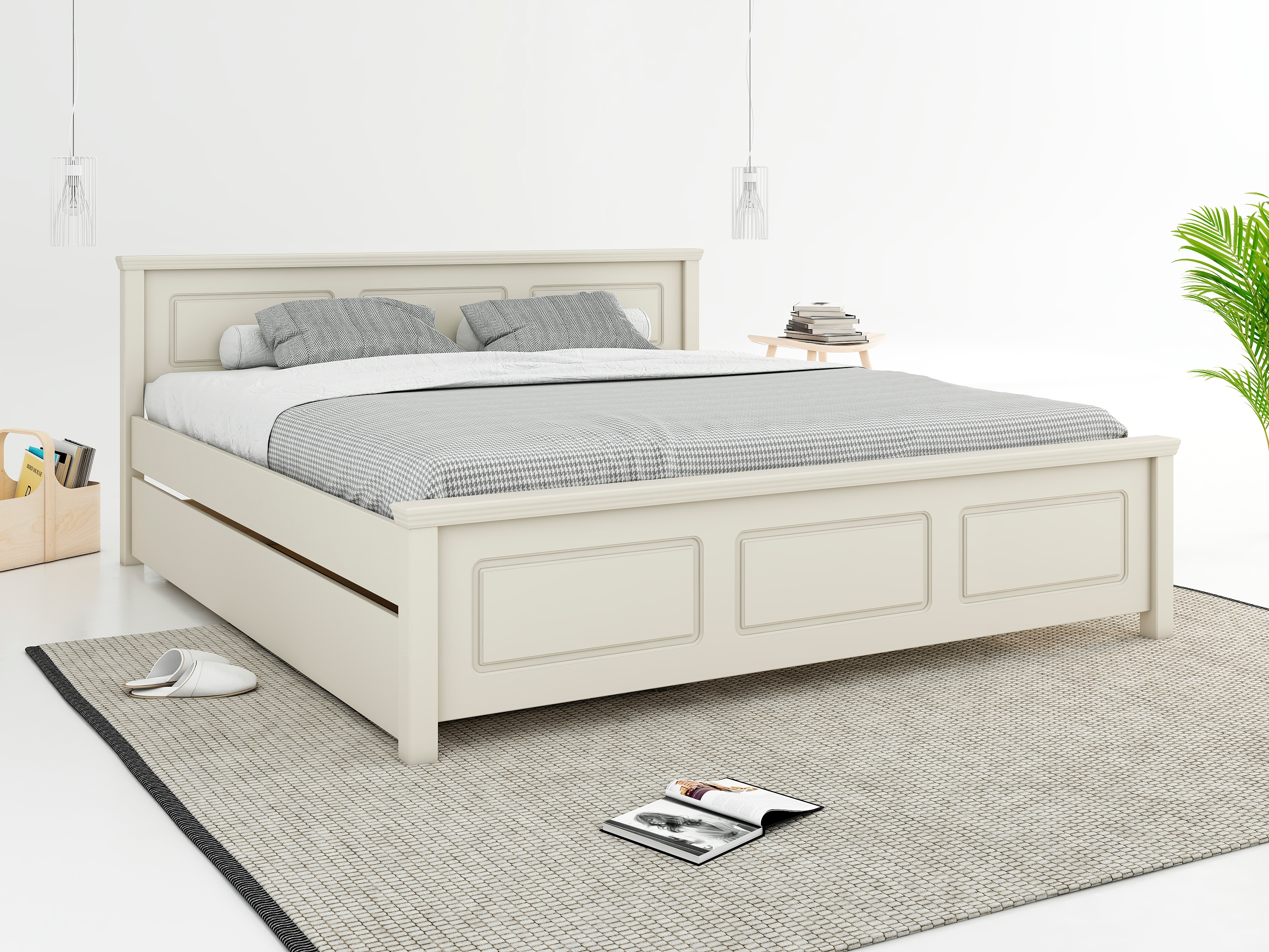 OTTO home Massivholzbett "ERIKK, Made in Europe, optional mit Schublade, Massivholz Kiefer" FSC zertifiziert, in mehreren Größen, Landhausstil mit Kassettenoptik