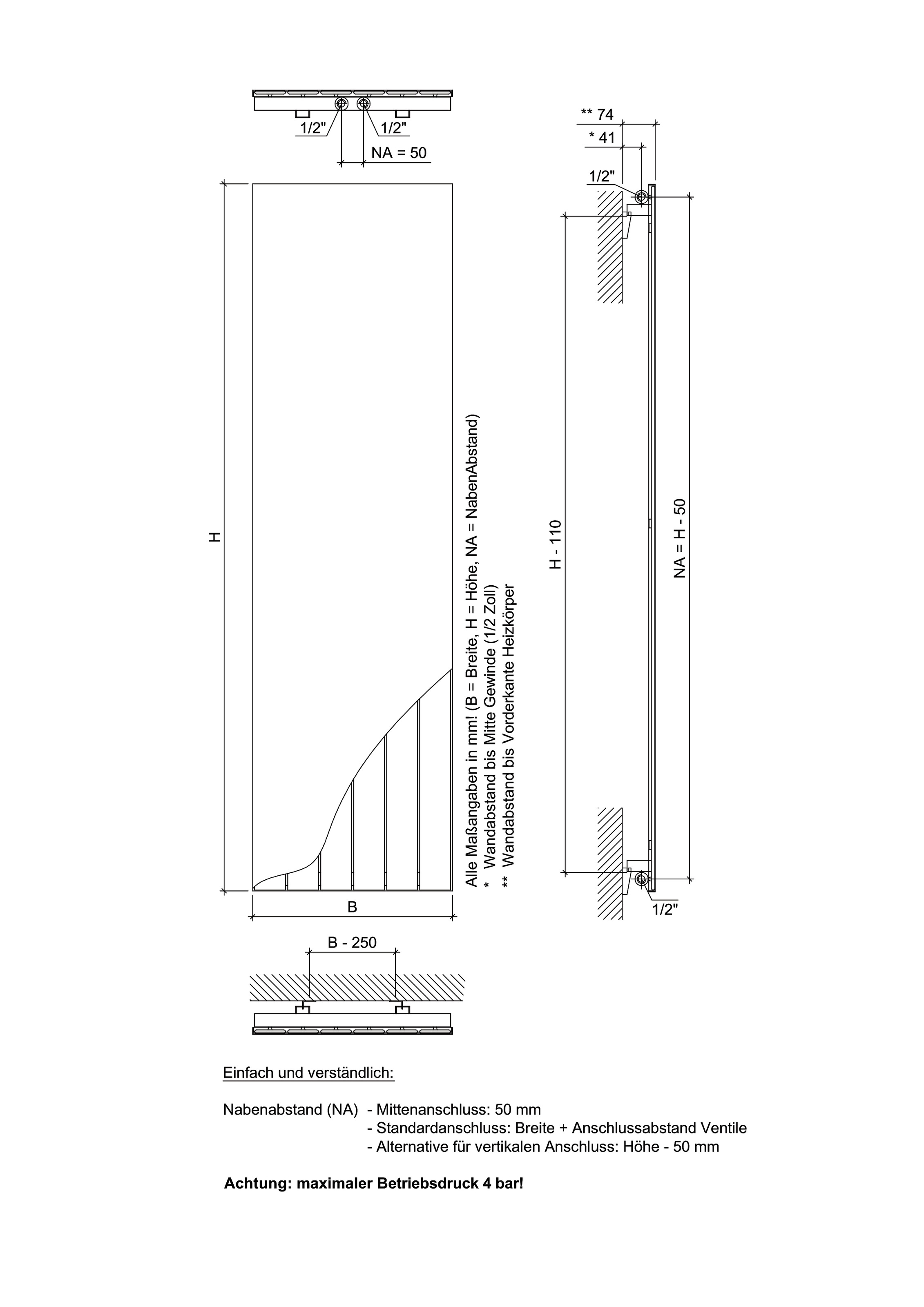 Ximax Paneelheizkörper »P1 Plan 1800 mm x 445 mm«, 816 Watt, Mittenanschluss, weiß