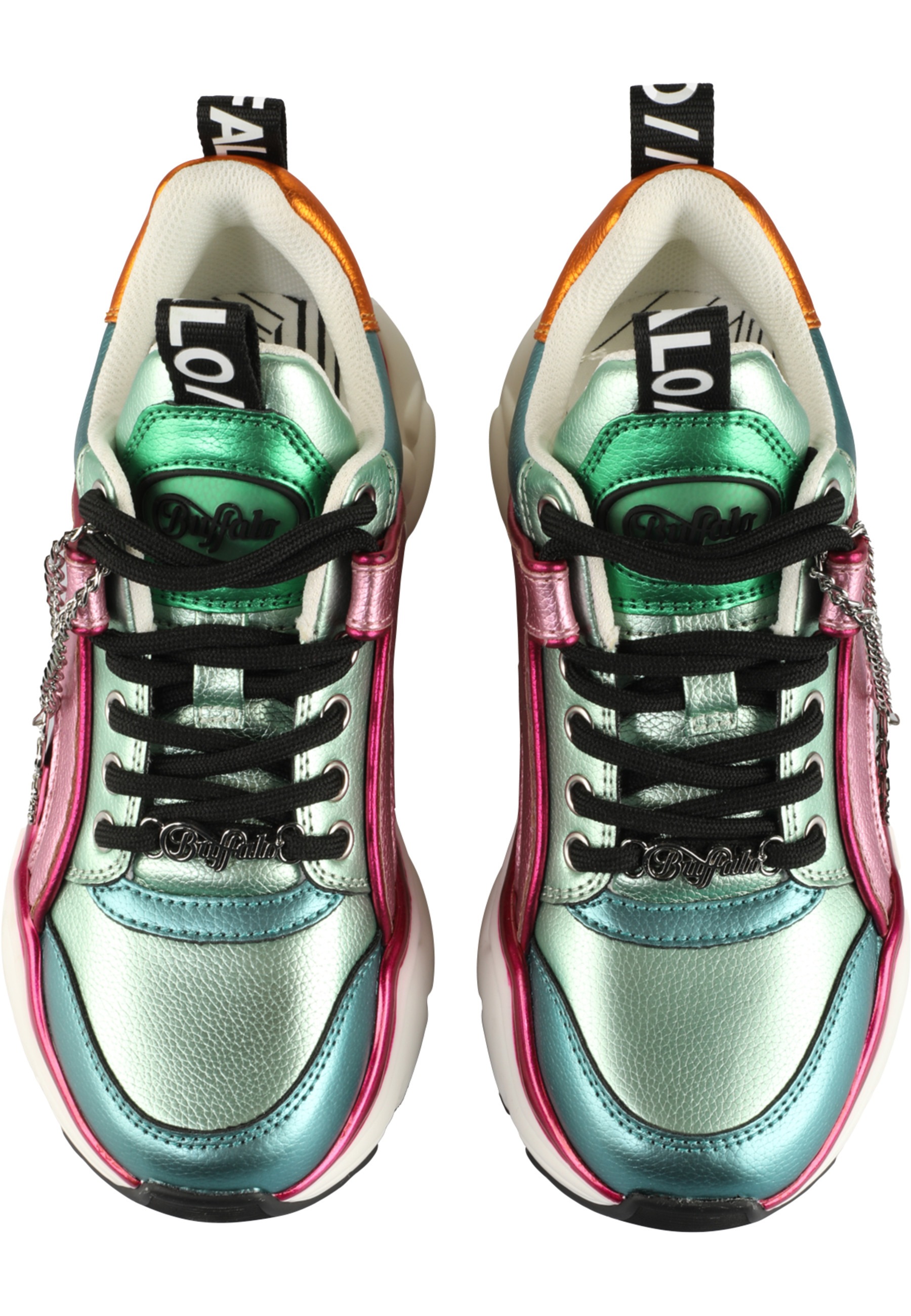 Trainingsschuh BUFFALO "Buffalo BINARY GLAM", Damen, Gr. 37, mint, pink, gelb metallic, Polyurethan, Schuhe