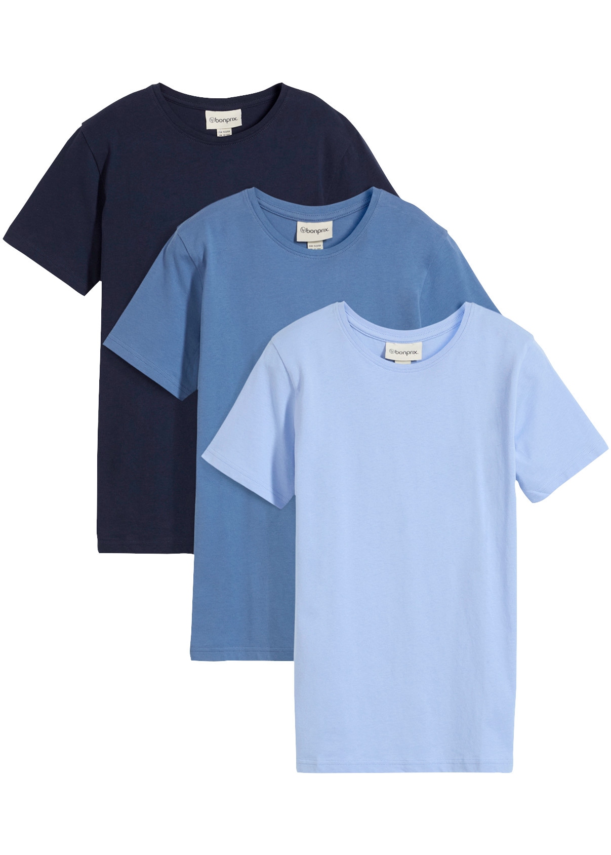 bonprix T-Shirt Packung, 3er, aus hautfreundlicher Baumwolle, mit Rundhalsausschnitt, Kurzarm-Design