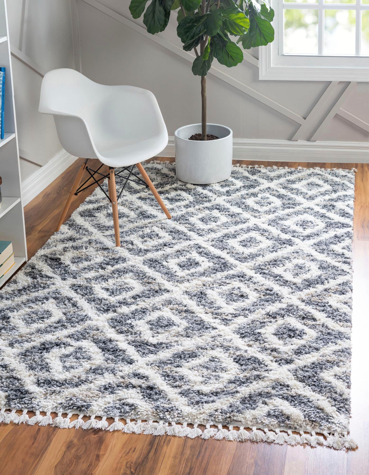 Myflair Möbel & Accessoires Hochflor-Teppich »Top Shag Lagerräumung«, rechteckig, 32 mm Höhe, gewebt, Rauten Design, melierte Optik, weich & kuschelig, mit Fransen