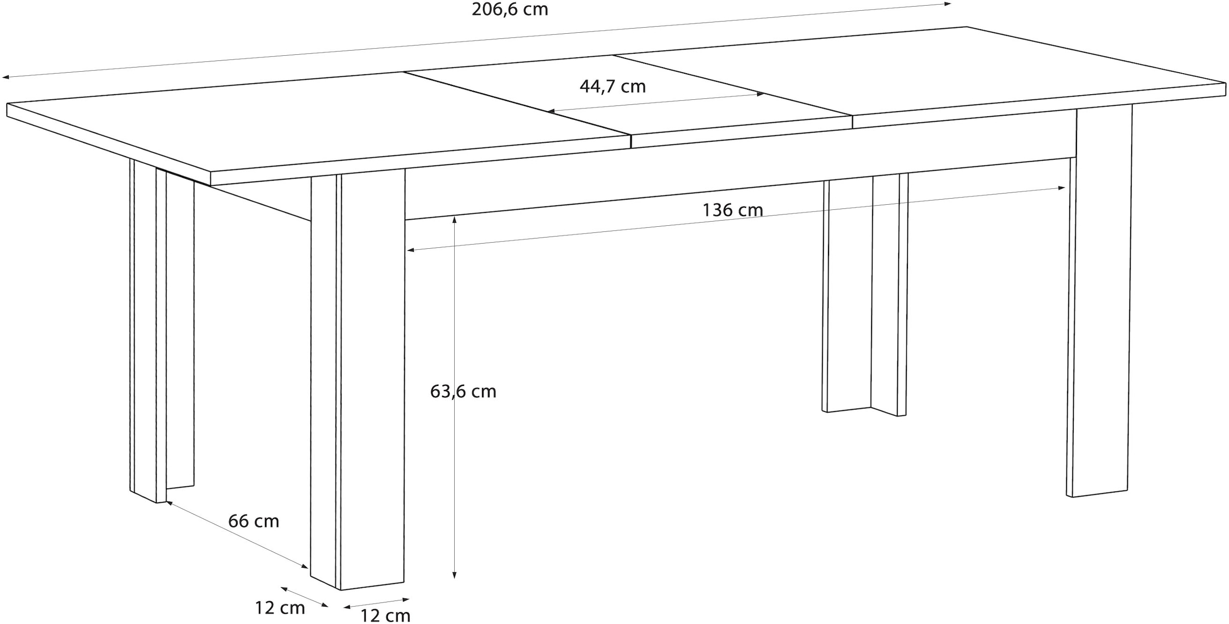 FORTE Esstisch »Bohol, Esstisch ausziehbar bis 2,06 mtr., Tischplatte Holzdekor« B/H/T 160/78,2/90,2 cm, erweiterbar bis 206,6 cm, 2farbiges Dekor