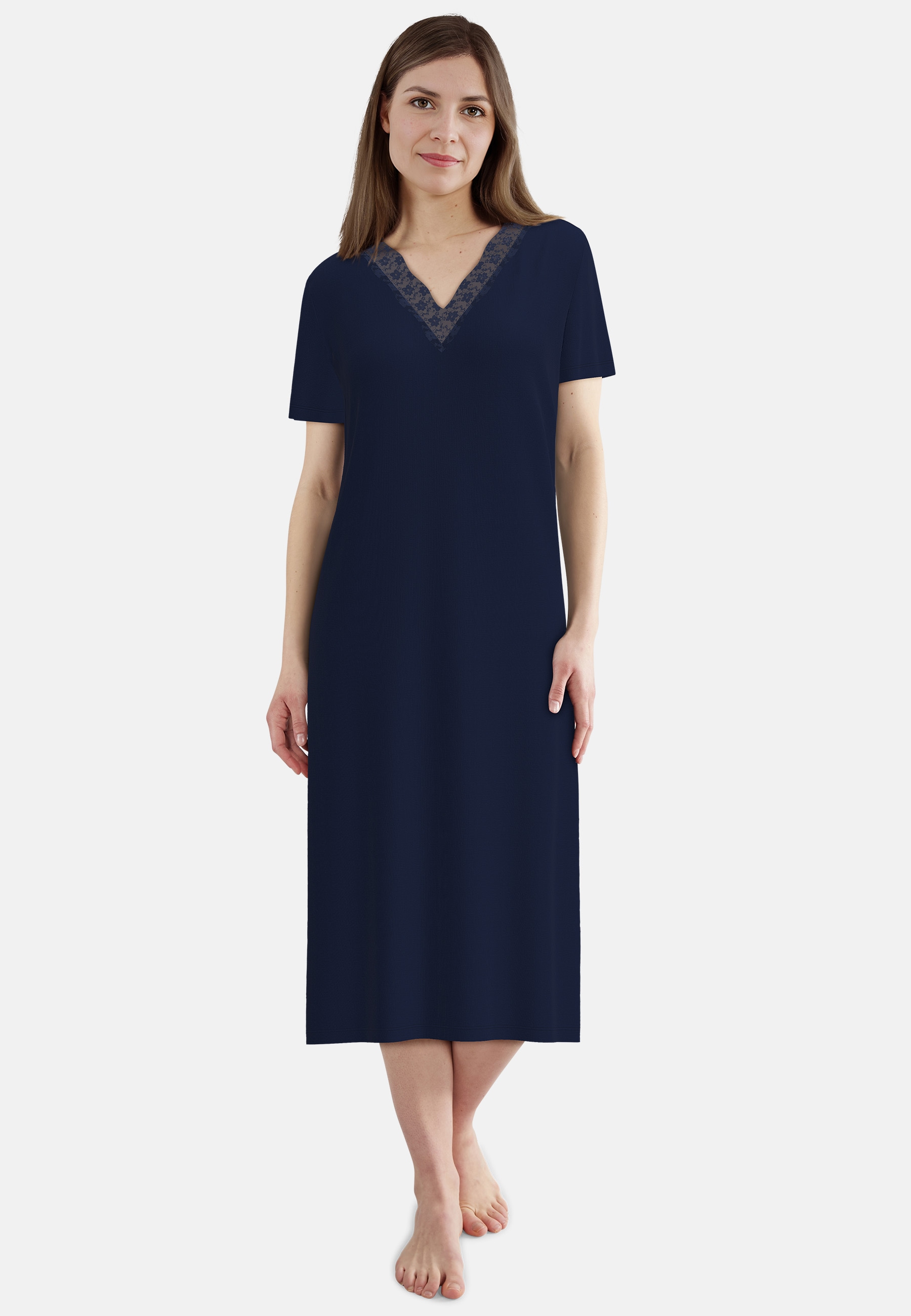 GÖTZBURG Nachthemd lang, Kurzarm, V-Ausschnitt, Baumwollmix günstig online kaufen