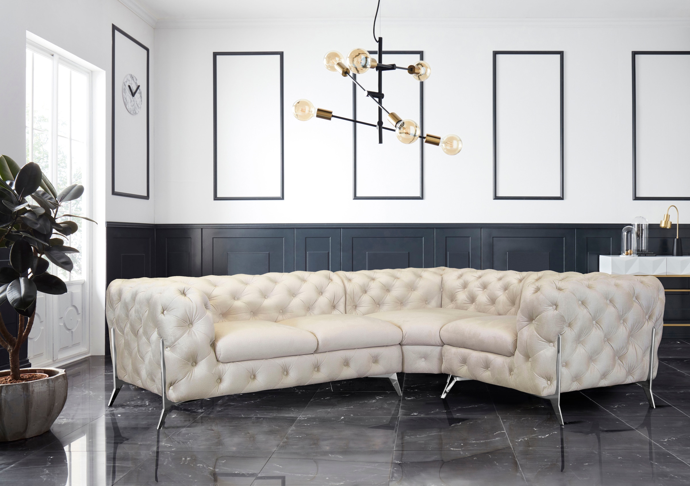 Leonique Chesterfield-Sofa »Amaury L-Form«, moderne Chersterfield-Optik, Breite 262 cm, Fußfarbe wählbar
