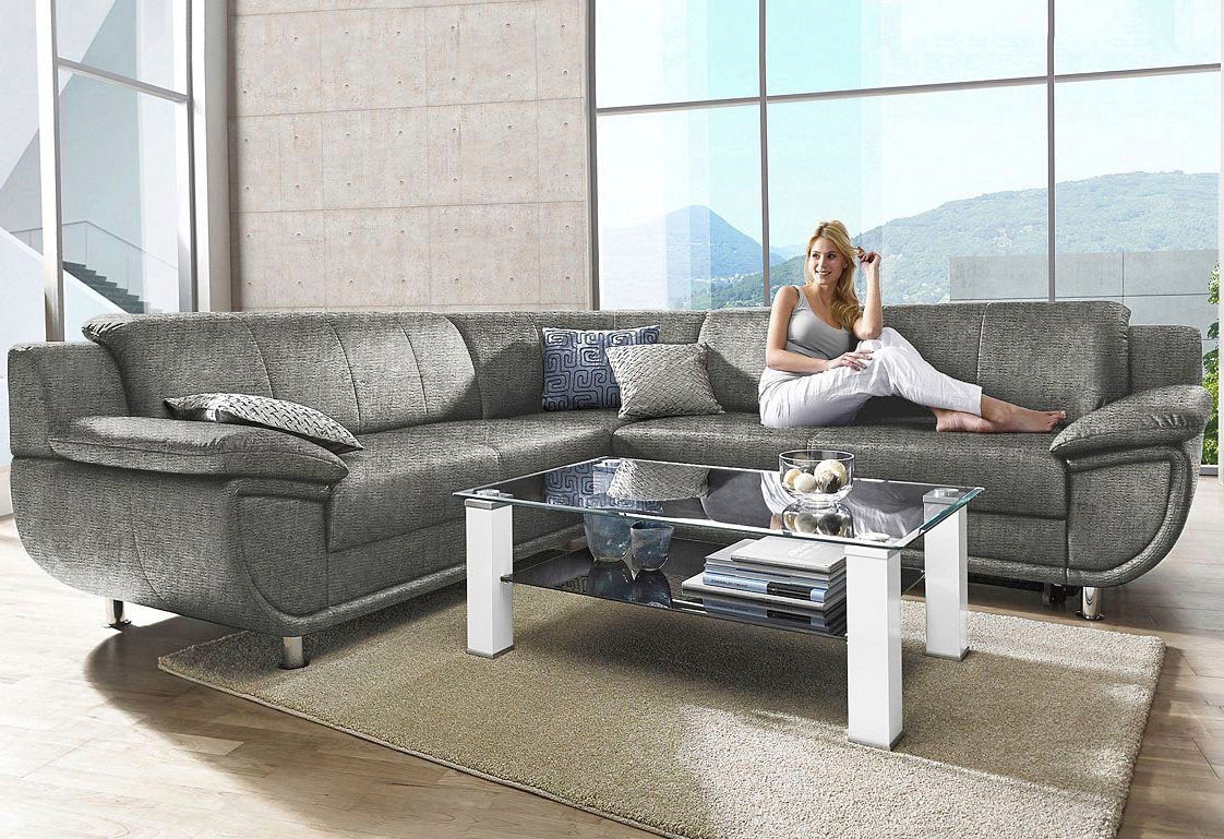 TRENDMANUFAKTUR Ecksofa "Rondo wahlweise mit Schlaffunktion, bequeme Armlehnen" L-Form, wahlw.mit Federkern, Füße chromfarben, Unser Dauertiefpreis