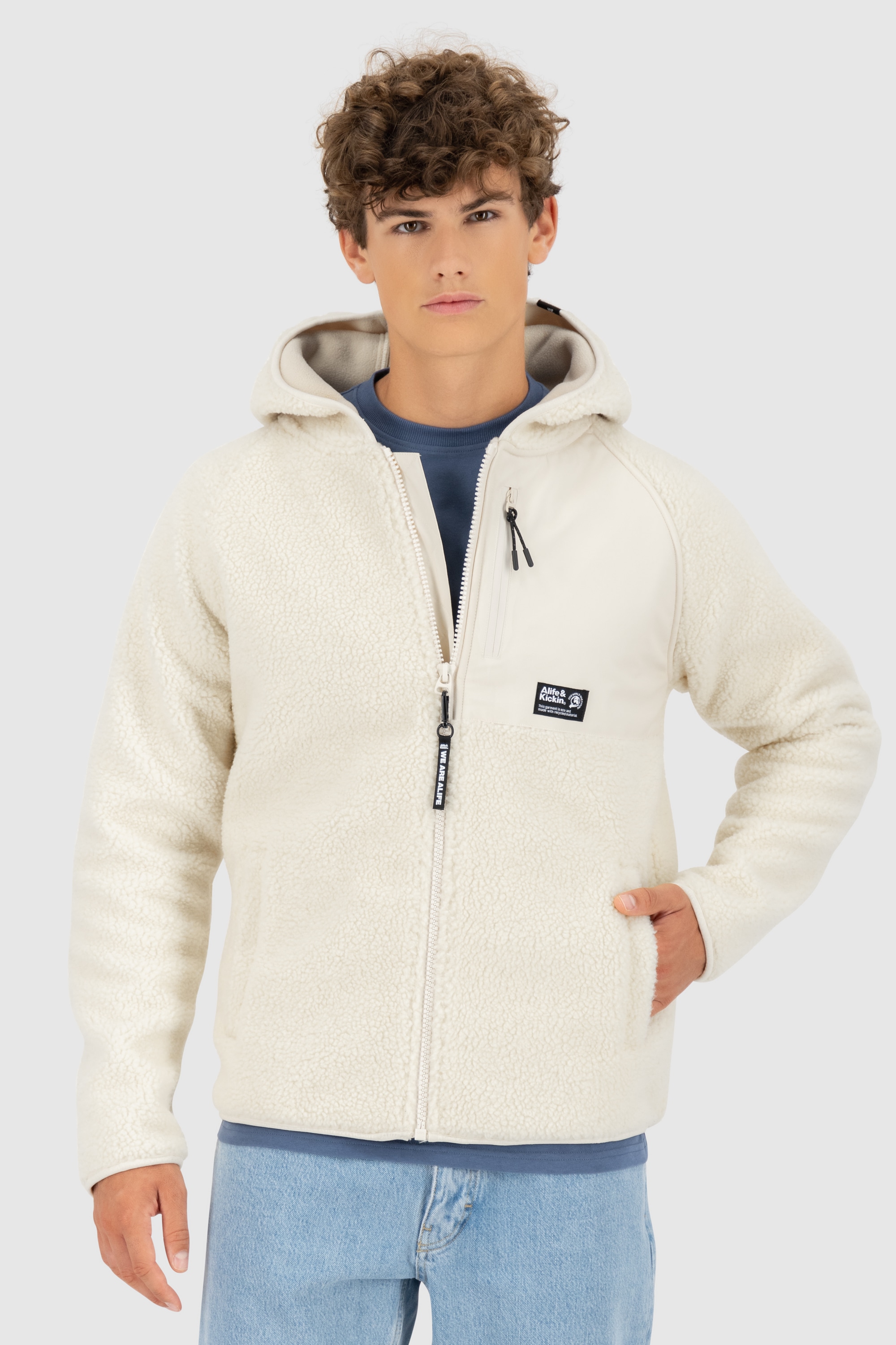 Alife & Kickin Kapuzensweatjacke »Herren HaraldAK G«, Weiche, warme Teddy Jacke mit großer Kapuze und Fleece-Innenfutter