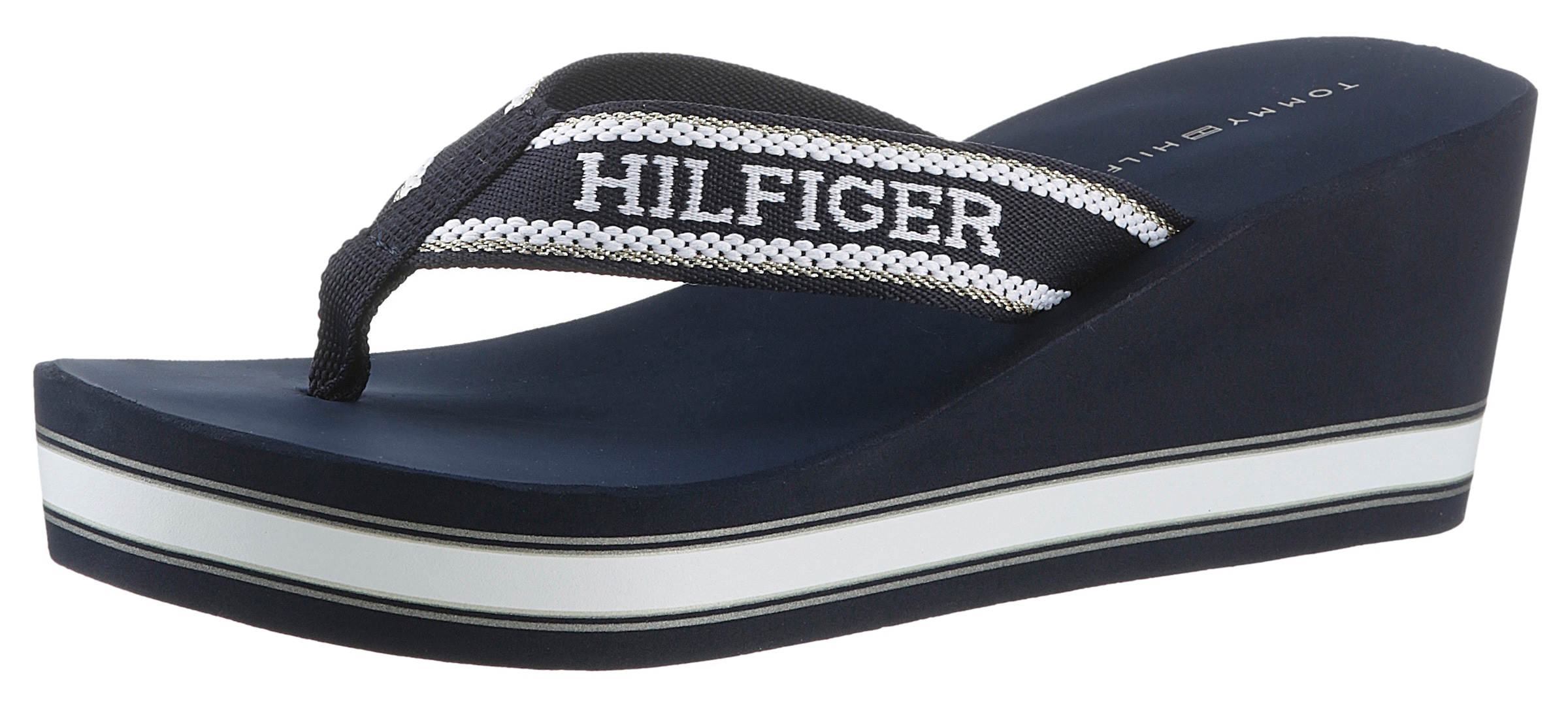 Tommy Hilfiger Dianette »HILFIGER WEDGE BEACH SANDAL«, Keilabsatz, Sommerschuh, Zehentrenner mit modischem Keilabsatz