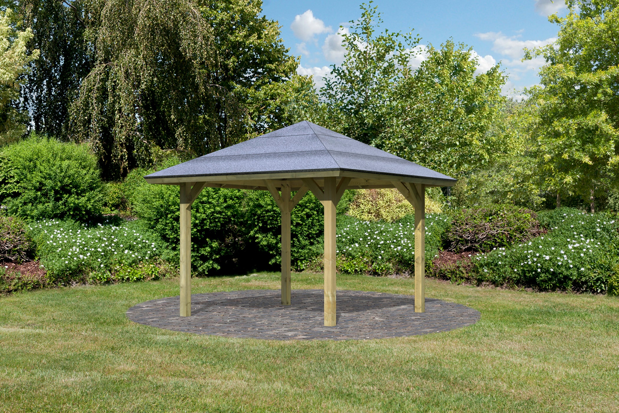 Karibu Pavillon "Bergen 1" BxTxH: 338x338x290 cm, mit H-Pfostenanker günstig online kaufen