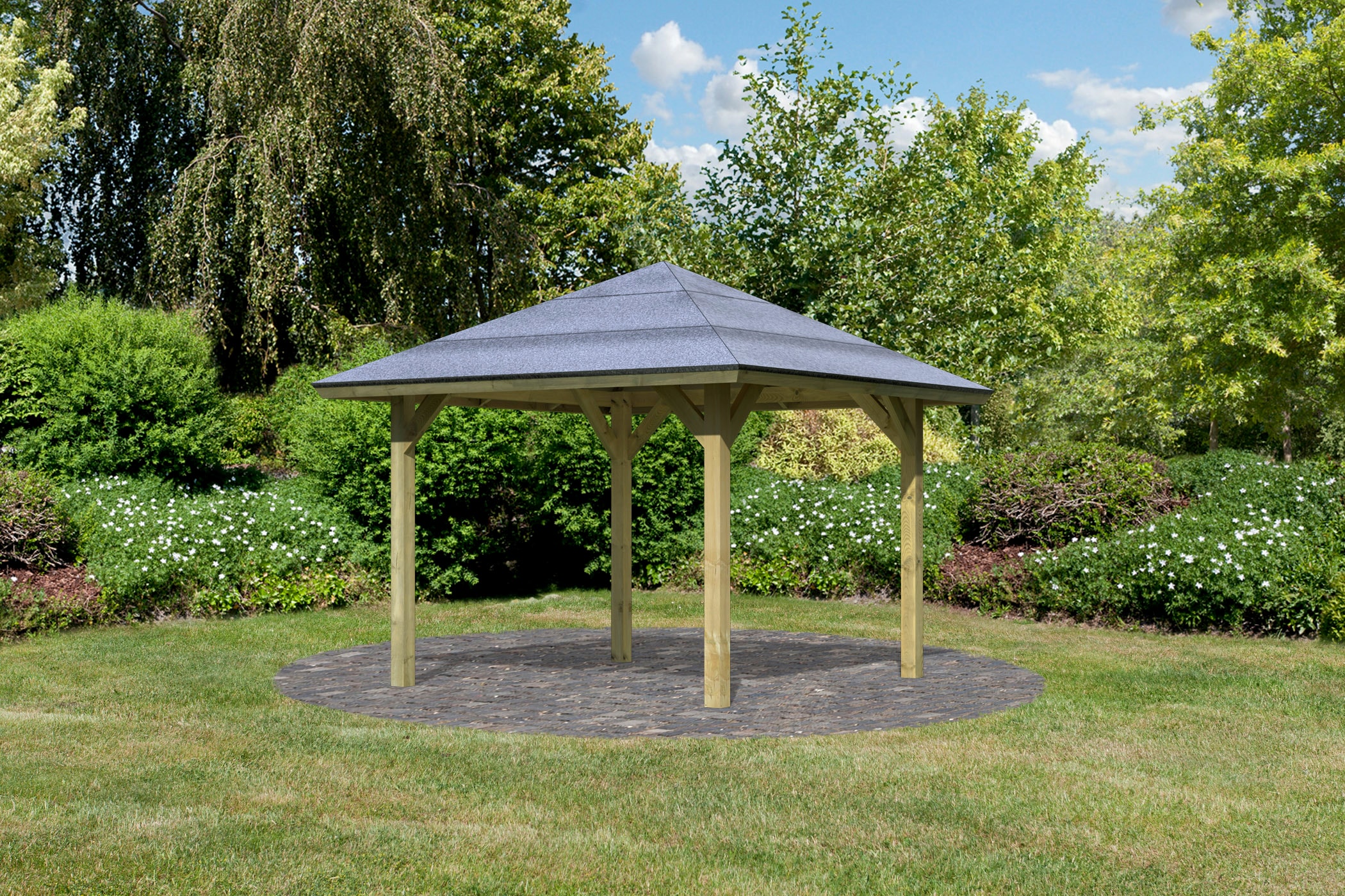 Karibu Pavillon "Bergen 1", (Set), BxTxH: 338x338x290 cm, mit H-Pfostenanker