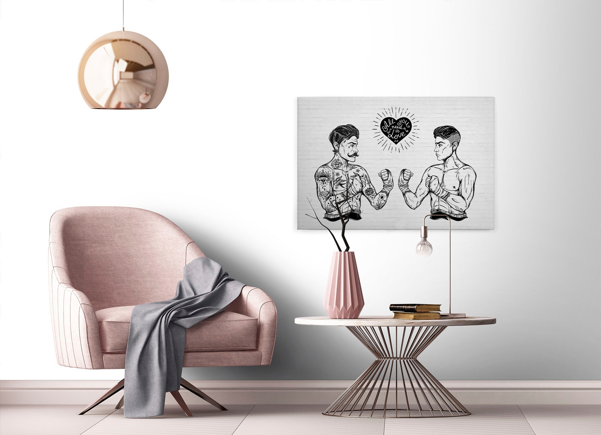 A.S. Création Leinwandbild »iconic«, Kunst-Modern-Kinder, (1 St.), Schwarz-Weiß Zeichnung Rockabilly Keilrahmen Leinwand-Bild Wohnzimmer