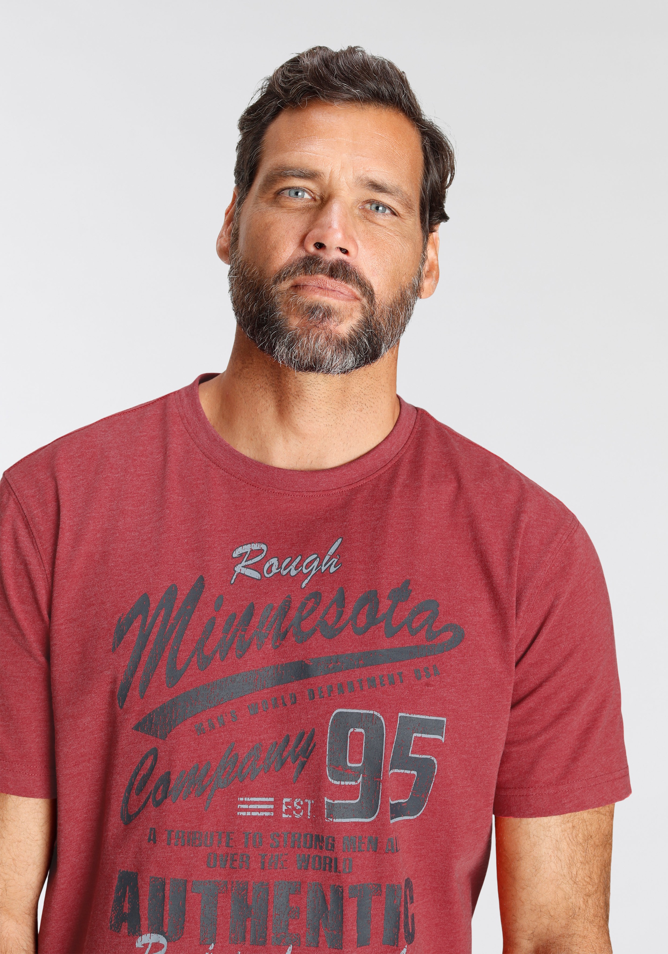 T-Shirt MAN'S WORLD, Herren, Gr. XL (56/58), rot (rot, meliert), Single Jersey, Obermaterial: 60% Baumwolle, 40% Polyester, bedruckt, meliert, normal, Rundhals, Shirts T-Shirt, kurzärmelig, melierte Optik, Rundhalsausschnitt, Topseller 3