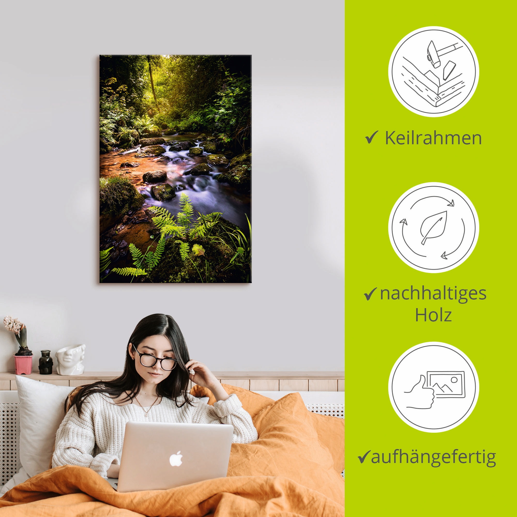 Artland Wandbild »Wildbach im Wald«, Gewässer, (1 St.), als Alubild, Outdoorbild, Leinwandbild, Wandaufkleber, versch. Größen