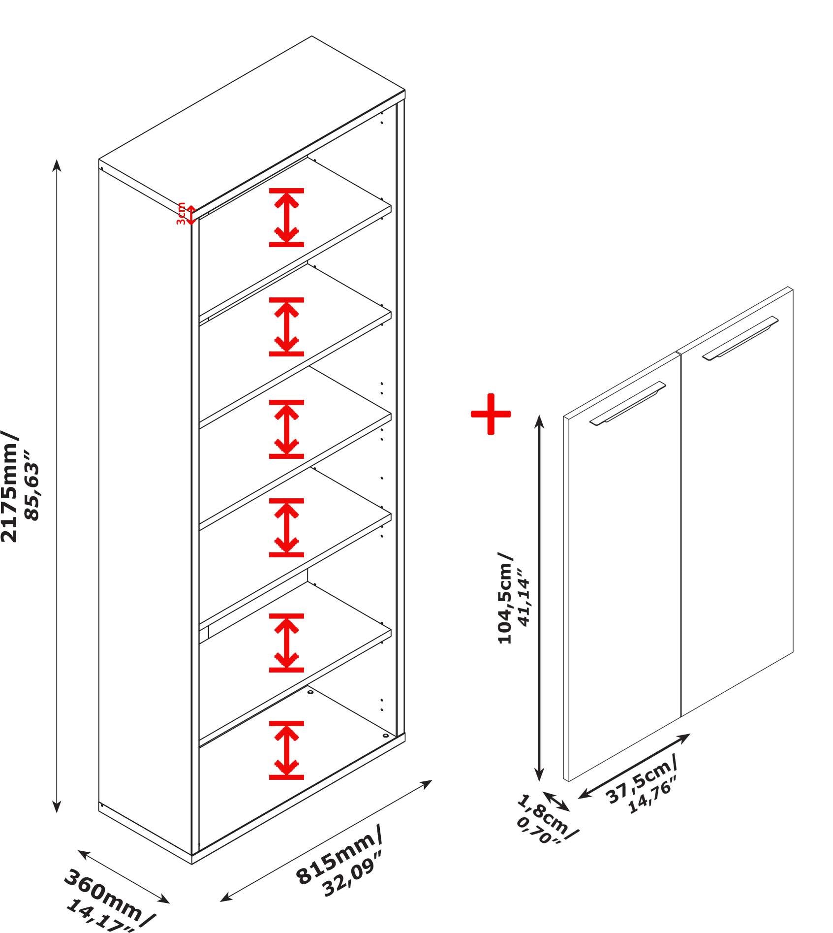 Composad Aktenschrank »DAVINCI«, mit 2 Türen und 6 Fächern, Maße (B/T/H): ca. 81,5x36x217,5 cm