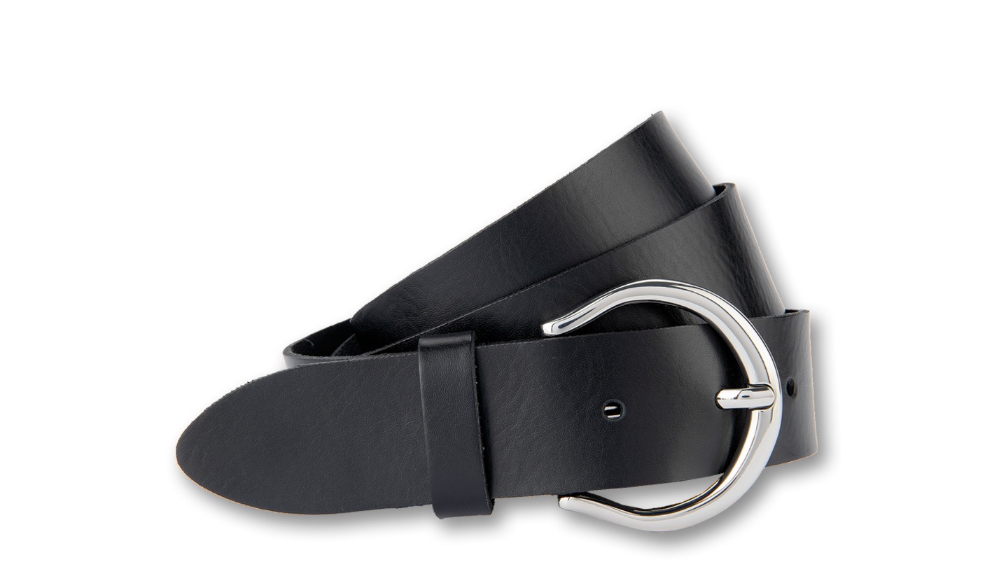 Ledergürtel BERND GÖTZ "Ledergürtel mit offener silberner Ringschließe", Damen, Gr. 95, schwarz, Rindsleder, Gürtel Ledergürtel