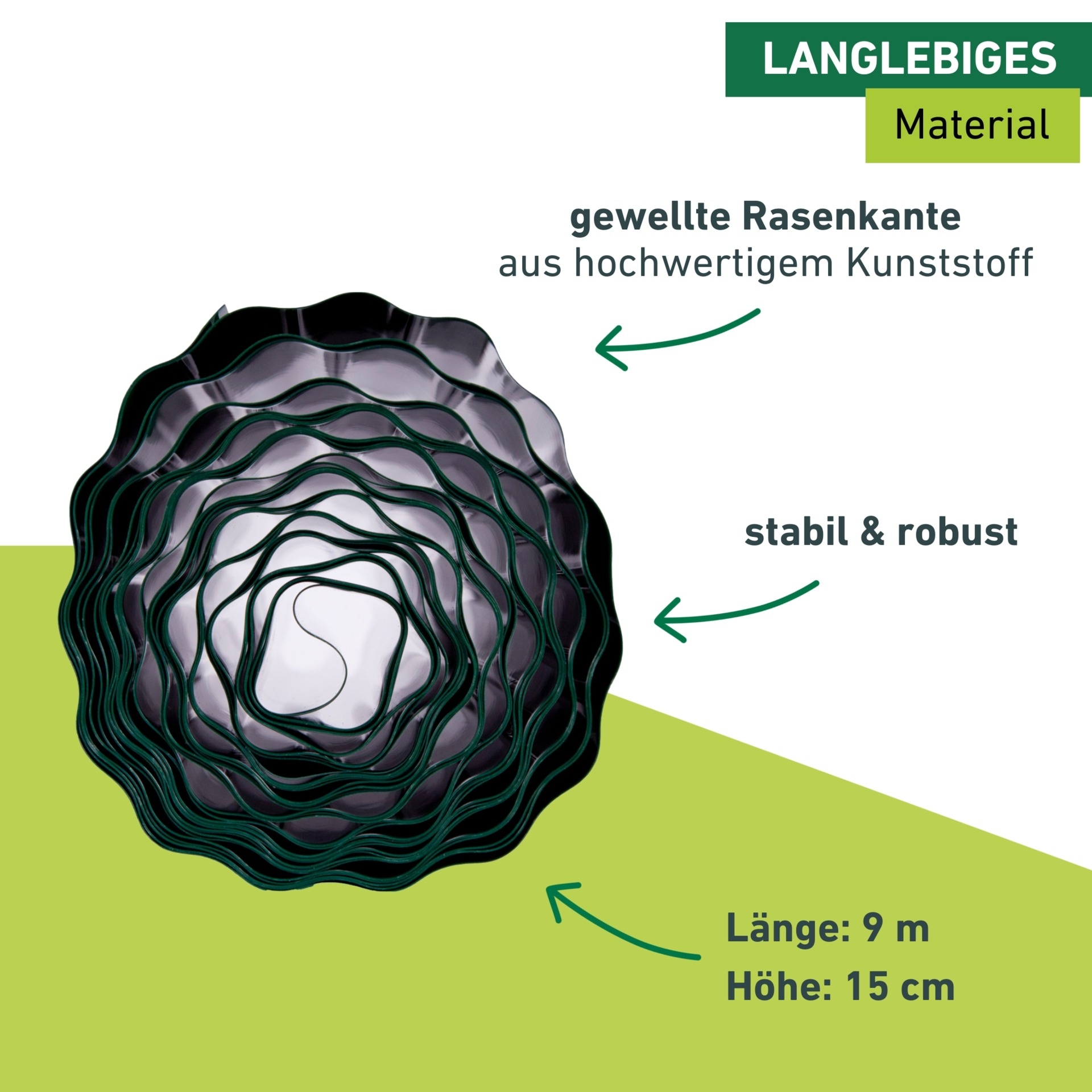 Windhager Rasenkante »zur Einfassung von Rasenflächen, grün« robuste Beeteinfassung, erhältlich in 15 cm x 9 m oder 20 cm x 9 m
