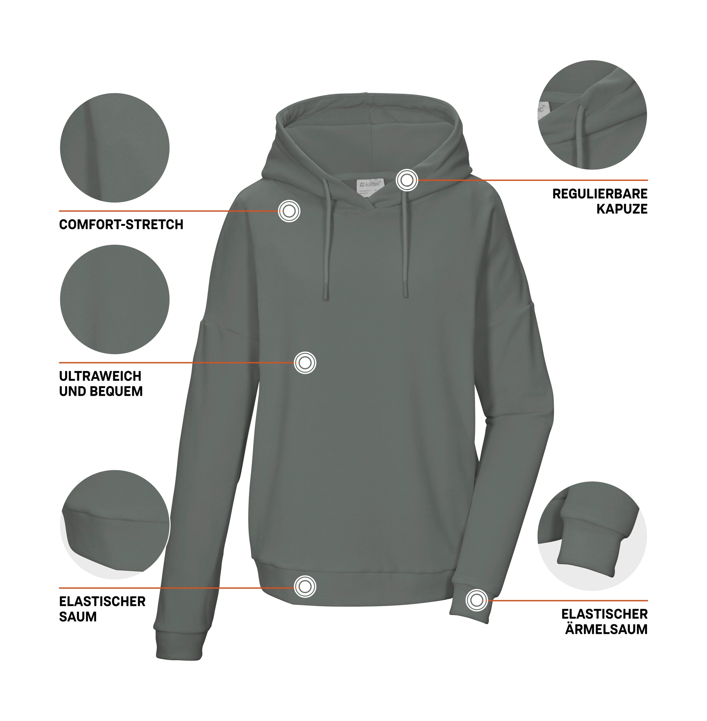Killtec Fleeceshirt »KOS 477 WMN FLC SHRT« Loungewear Fleeceshirt mit Kapuze und elastischen Bündchen