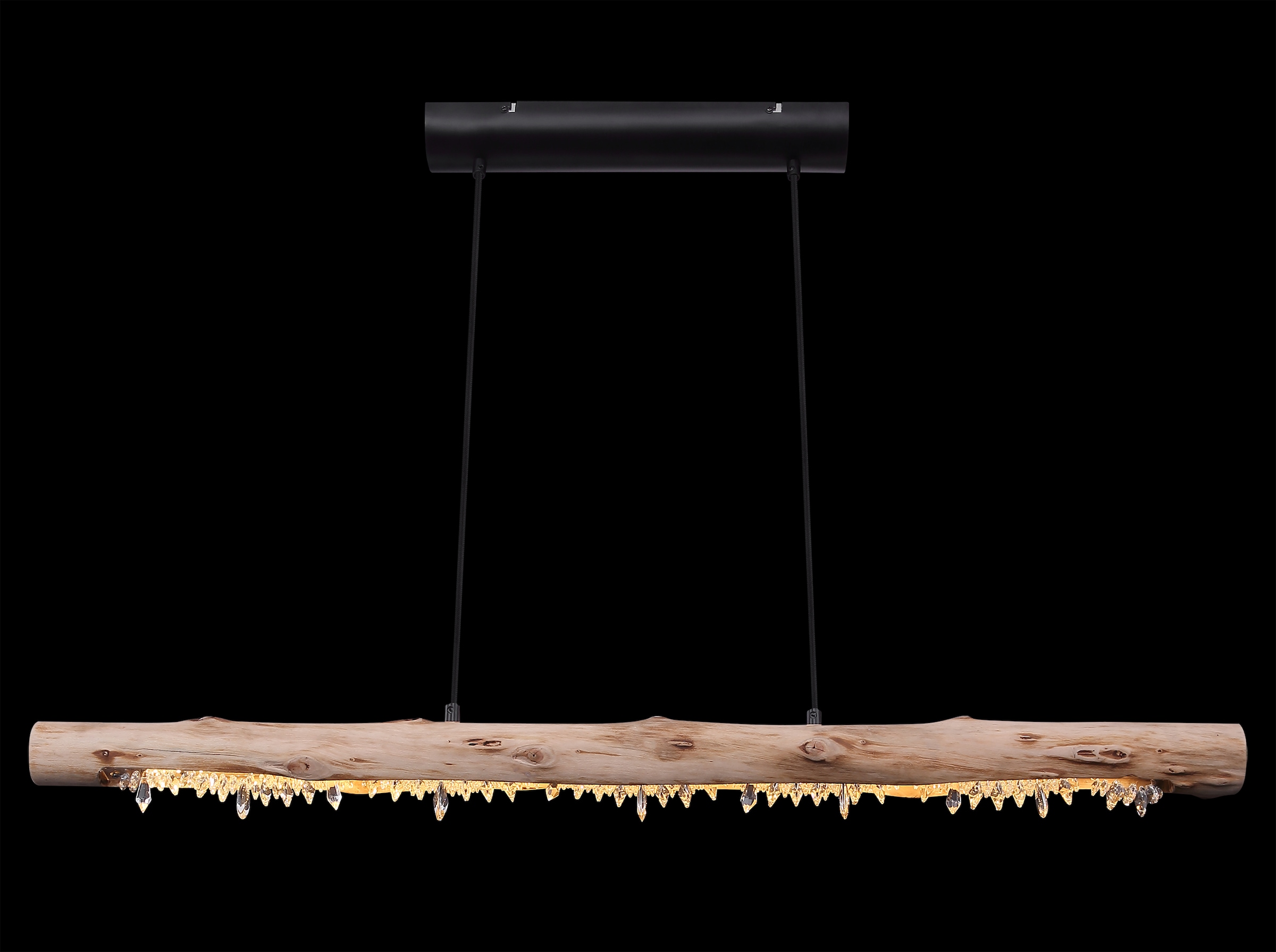 GLOBO LIGHTING Hängeleuchte »FELICITAS« LED-Modul 1 Stk. Warmweiß Hängeleuchte Schwarz/Holz, Acrylkristalle, Stufenschalter, LED 15W