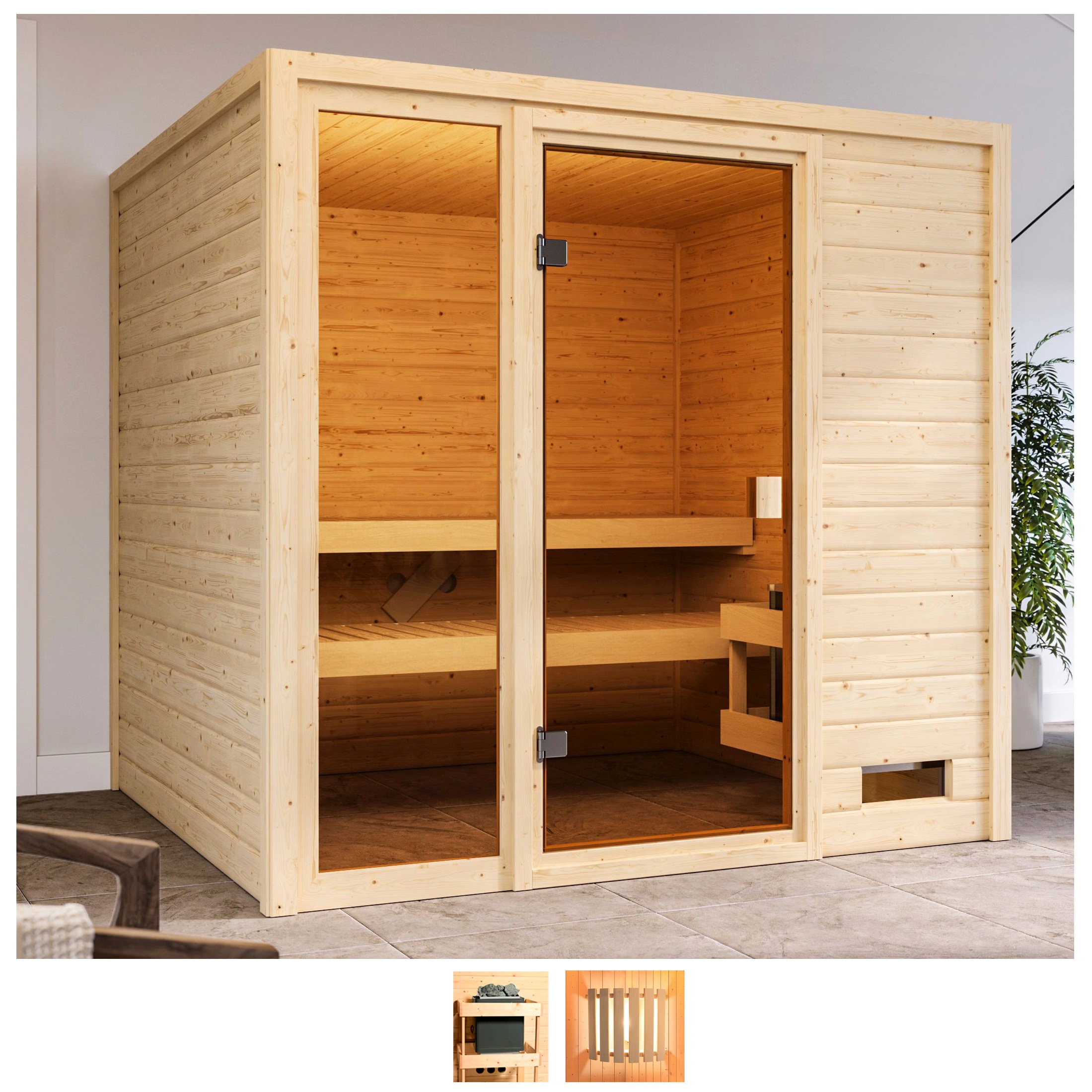 Karibu Sauna Jackie, ohne Ofen naturbelassen Einheitsgröße