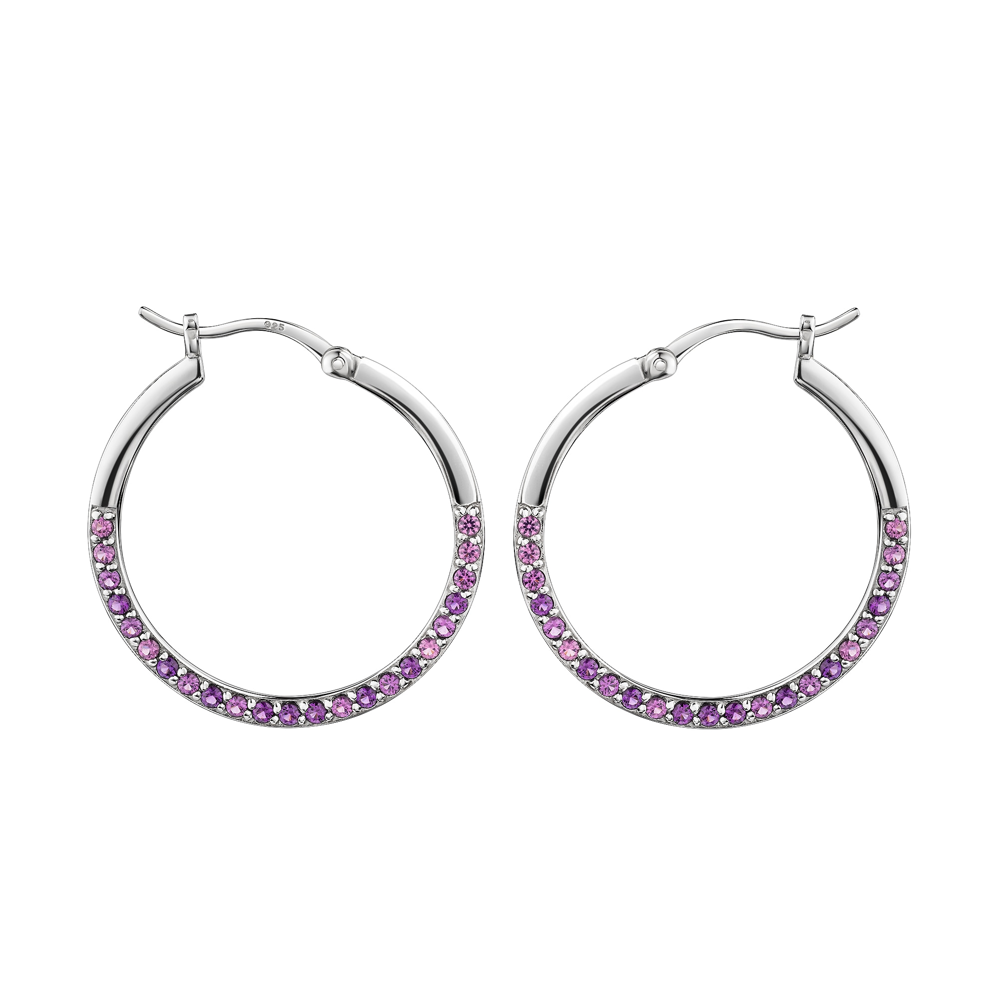 Paar Creolen FIRETTI "Schmuck Geschenk Silber 925 Ohrschmuck Ohrringe", silberfarben, lila, lila, Ohrringe, Damen, 27mm, Silber 925 (Sterlingsilber), mit Kristallstein (synth.)