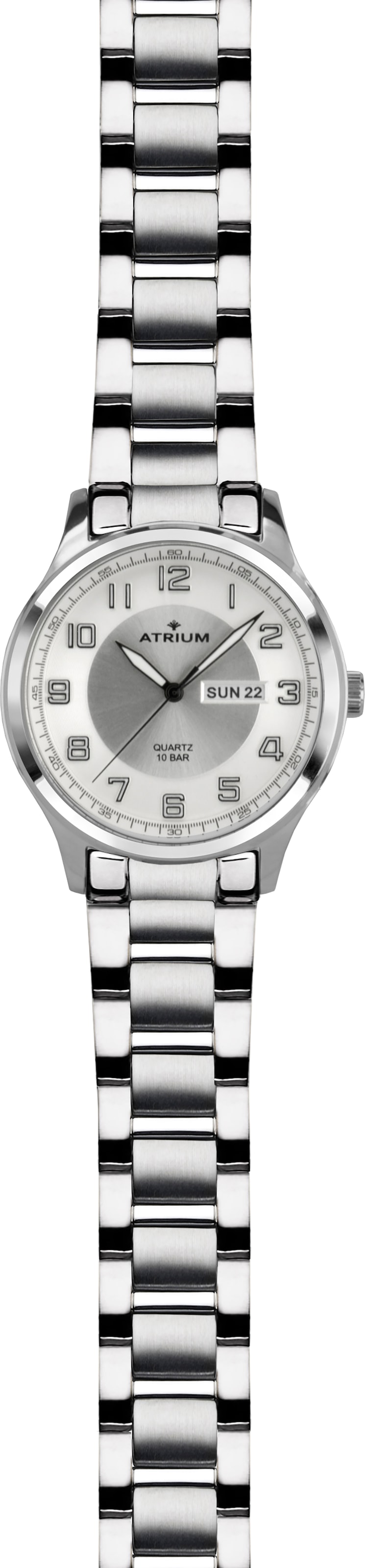 Atrium Quarzuhr, Armbanduhr, Herrenuhr, Edelstahlarmband, analog, Wochentag, Tag