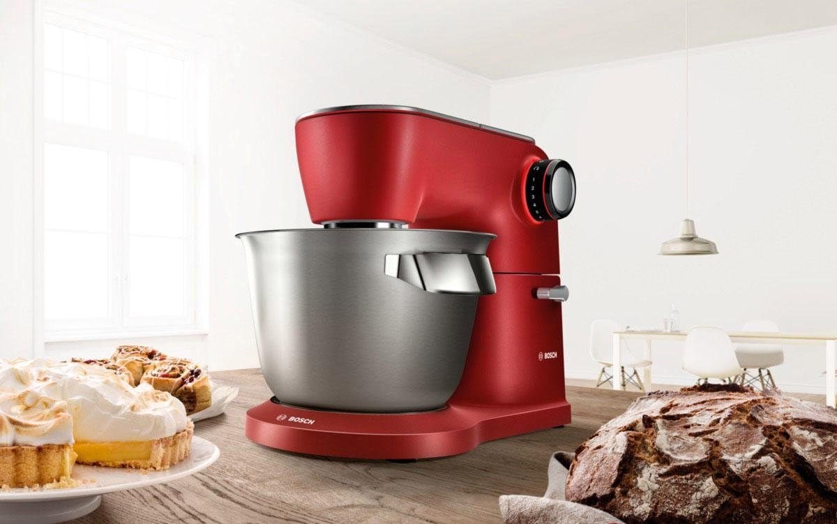 BOSCH Küchenmaschine »Serie 8 MUM9A66R00, Gratis Set VeggieLove Plus MUZ9VLP1«, Knethaken/Rühr-/Silikonbesen spülmaschinenfest, rot/silber
