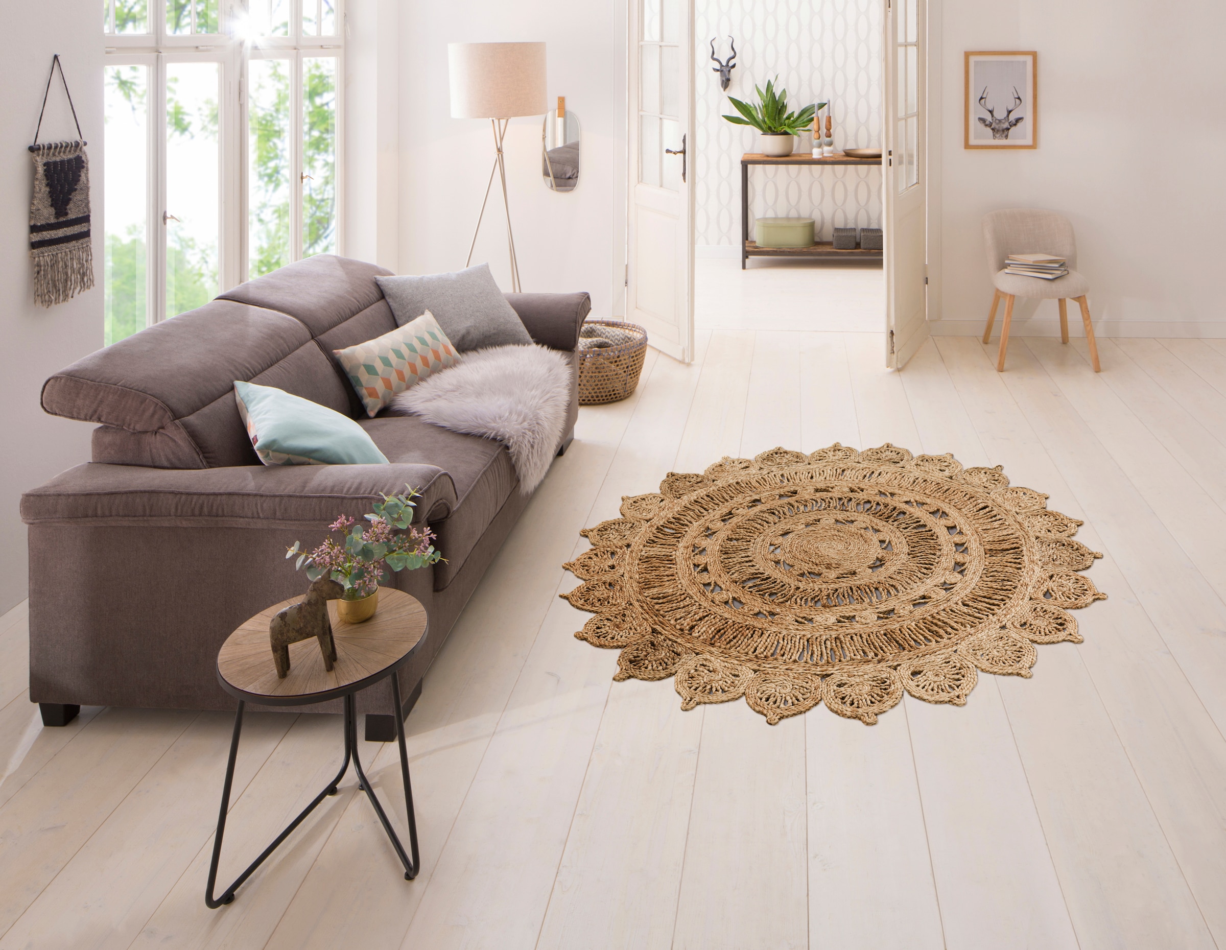 my home rund, auf Jute, Naturprodukt, aus im 100% | Teppich Wendeteppich Boho Rechnung Stil geflochtener »Amar«, BAUR