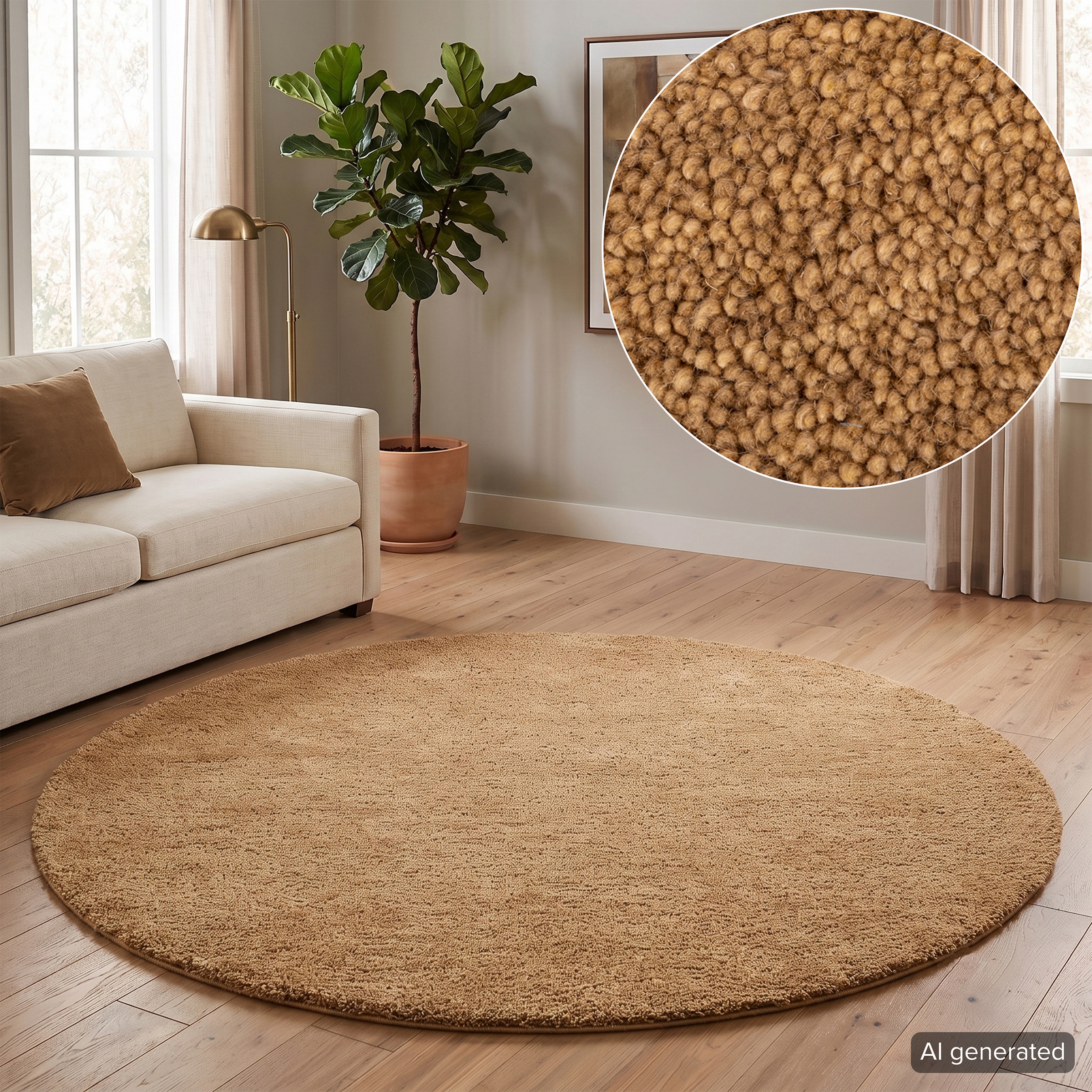 THEKO Wollteppich "Janne, Berber Teppich, Wolle, meliert, handgearbeitet" rund 20 mm Höhe handgetuftet, Wohnzimmer, Schlafzimmer, Esszimmer