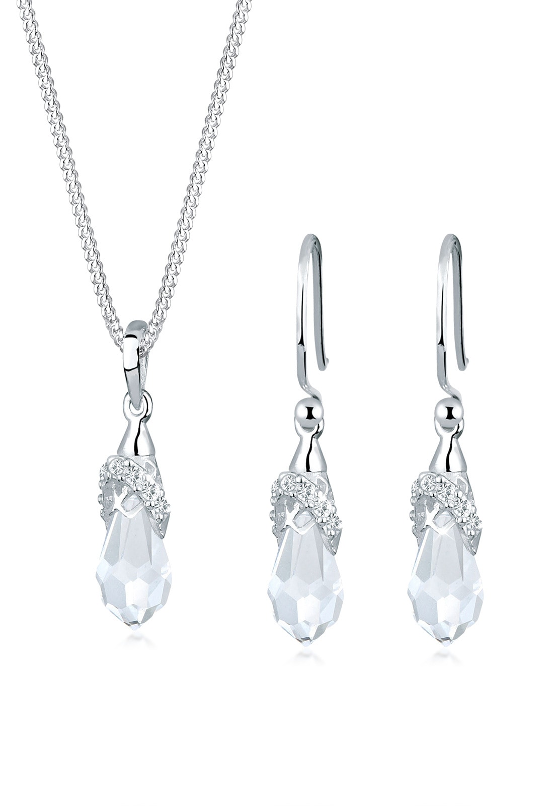 ELLI Damen Schmuckset "Tropfen 925 Silber, mit Kristallen von Swarovski", onesize,mit Stein, weiß, Silber 925 (Sterlingsilber), Schmuck_Sets