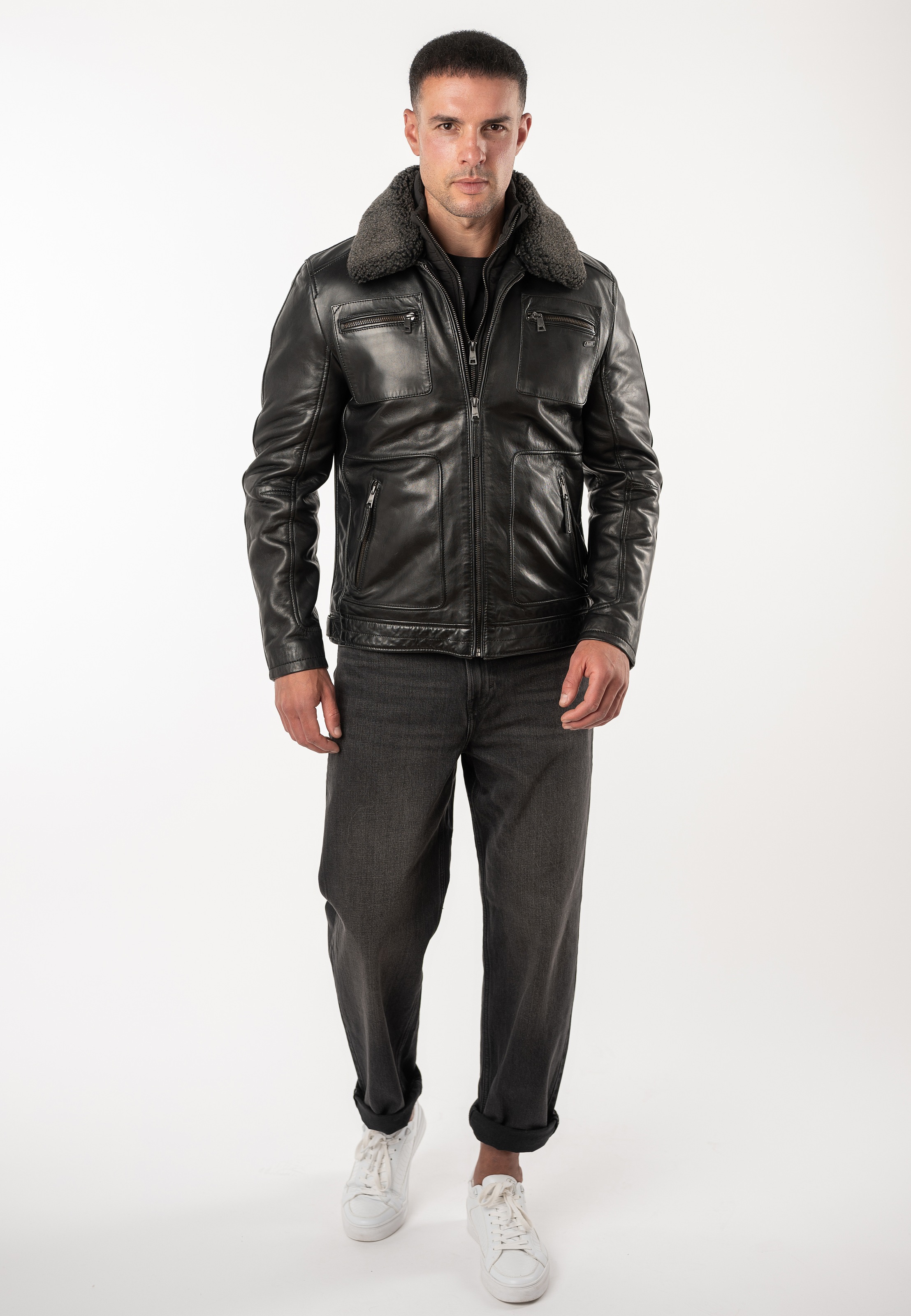Mauritius Lederjacke »MMFello« mit Fellkragen, Fliegerjacke