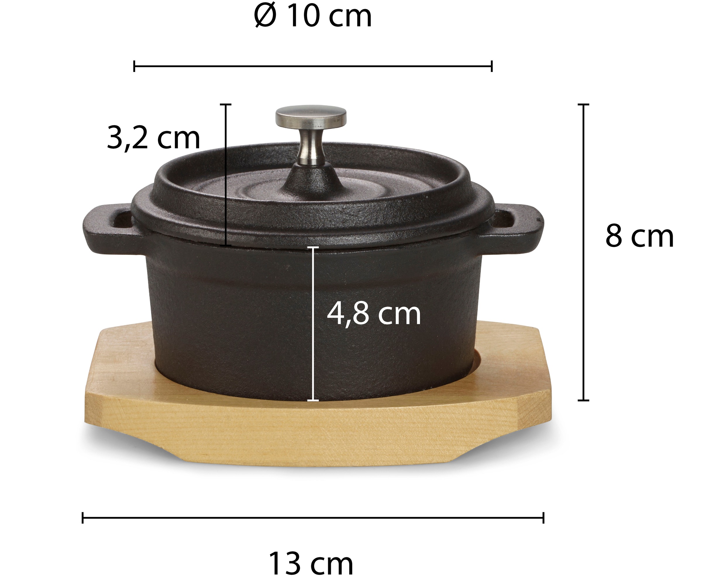 ECHTWERK Kochtopf »Mini Cocotte«, Gusseisen-Emaille, für Backöfen, Grill, BBQ, Induktion, mit Servierbrett, 200 ml, Ø 10 cm