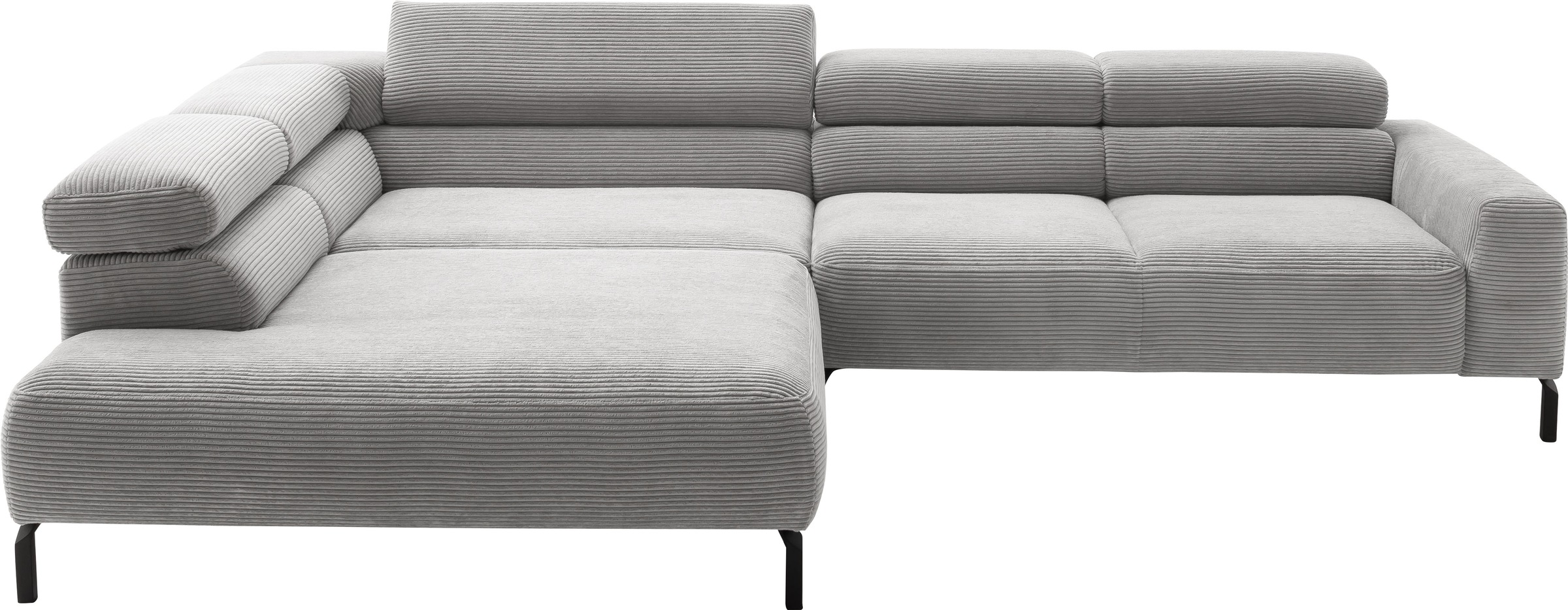 Places of Style Ecksofa »Antonelli, L-Form, inkl. Kopfteilverstellung, Breite 312 cm«, ohne Sitztiefenverstellung, in Cord, grau