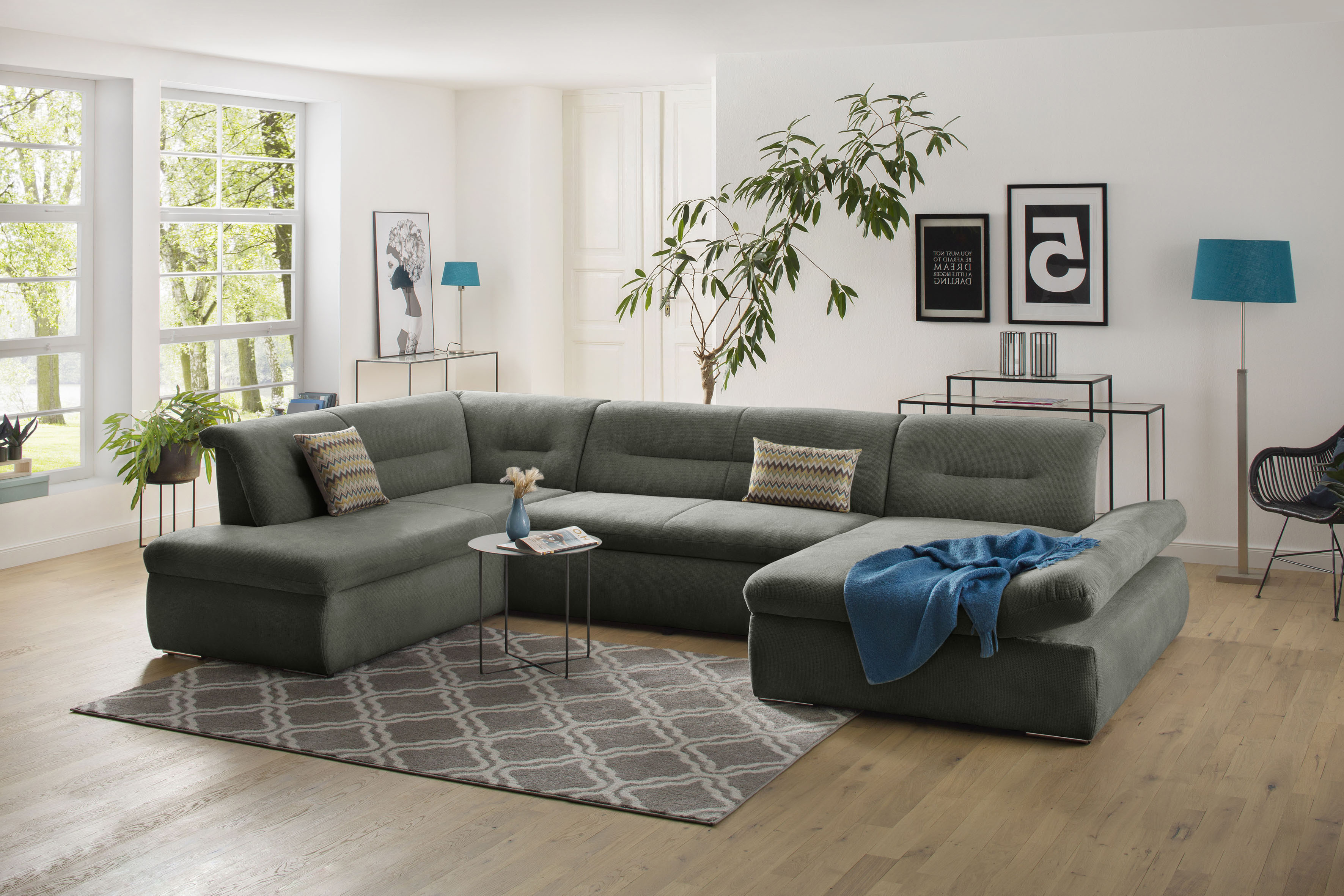 Home affaire Wohnlandschaft "Avesa U-Form" Wahlweise mit Armteilverstellung und Bettfunktion, B/T/H: 355/216/80cm