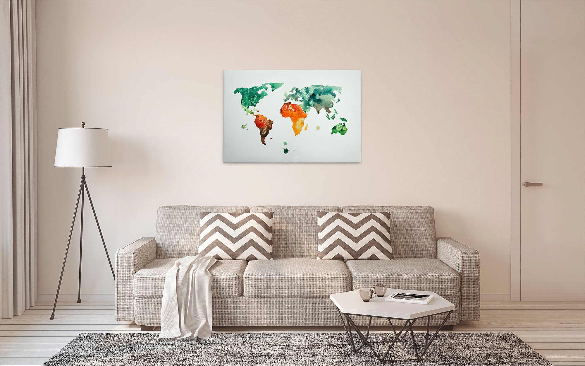 A.S. Création Leinwandbild »Colourful World 3«, Kunst-Weltkarte-Kinder, (1 St.), Atlas Weltkarte Bunt Aquarell Keilrahmen Leinwand-Bild Wohnzimmer Wand