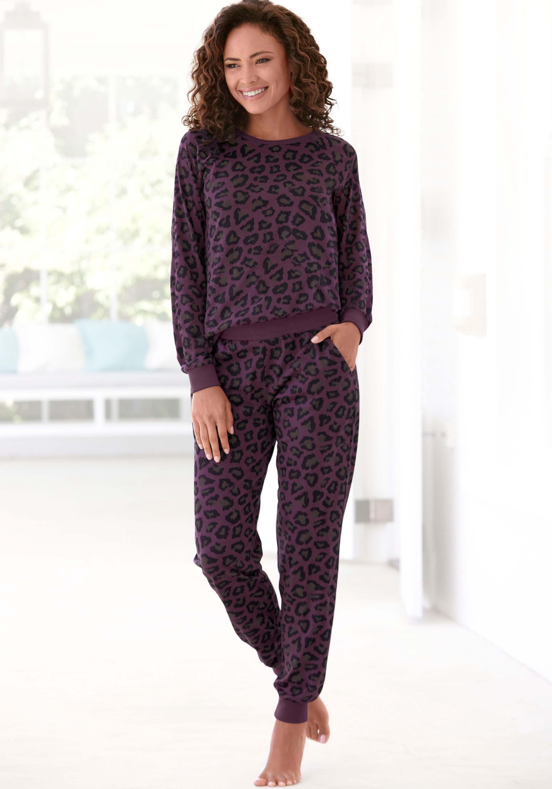 Vivance Dreams Pyjama, (2 tlg.), mit tonalem Animalprint online kaufen |  BAUR | Weite Hosen