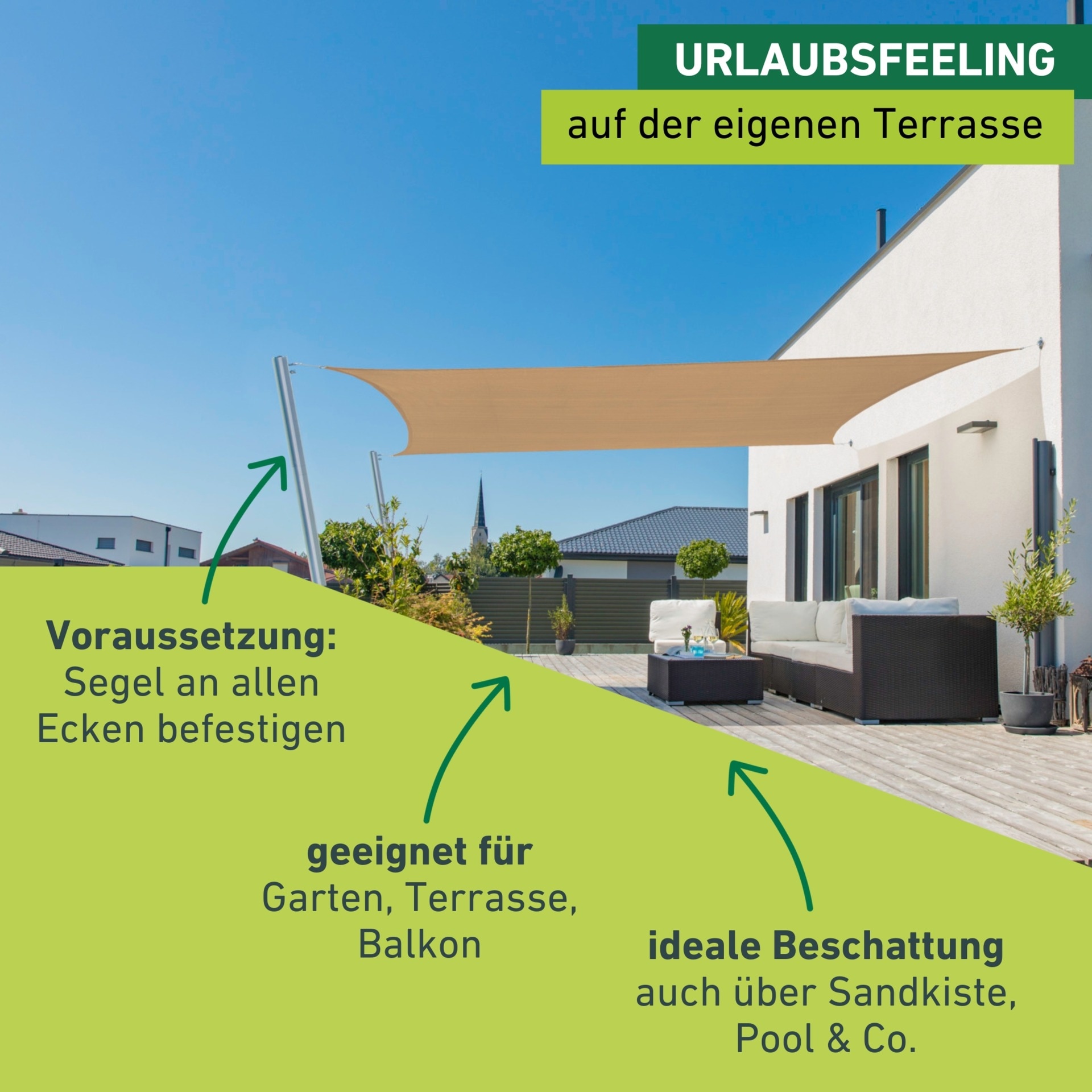Windhager Sonnensegel »Capri, Rechteckiges Segel zur Beschattung von Garten, Terrasse, Balkon« Sonnenschutz 3 x 4 m, erhältlich in grau, champagner oder reed