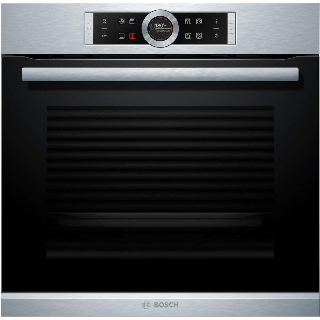 BOSCH Einbaubackofen »HBG635B«, Serie 8, mit Teleskopauszug nachrüstbar, ecoClean Direct, 4D-Heißluft-Eco-Ober-/Unterhitze Eco-Umluft-Infra-Grill-Großflächen-/Kleinflächengrill-Pizzastufe-Sanftgaren-Vorwärmen-Warmhalten-Auftaustufe, mit Pizzastufe