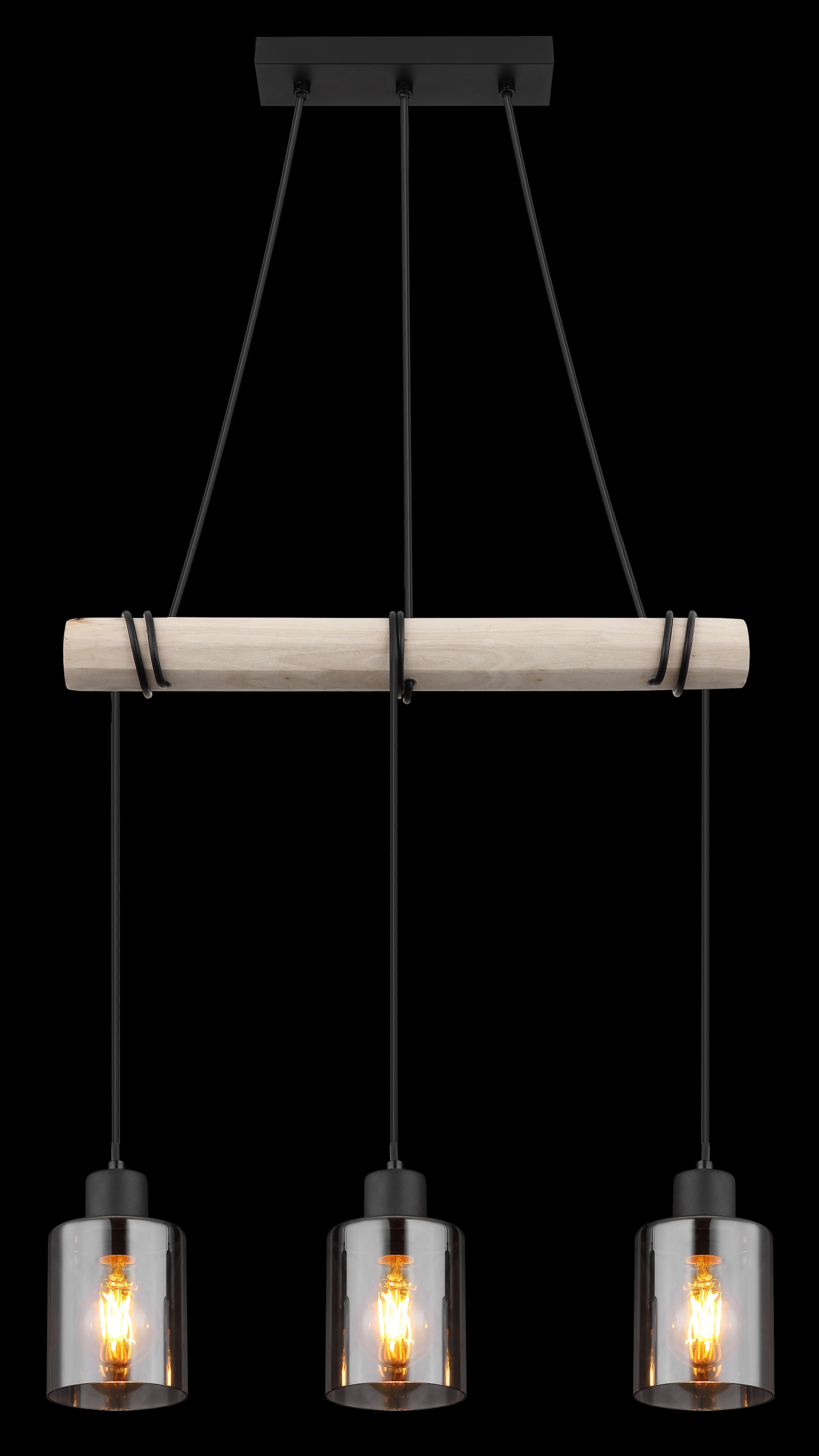 GLOBO LIGHTING Hängeleuchte »HADERA« E27 1 Stk. Hängeleuchte Schwarz/Holz, Rauchglas, höhenkürzbar, E27