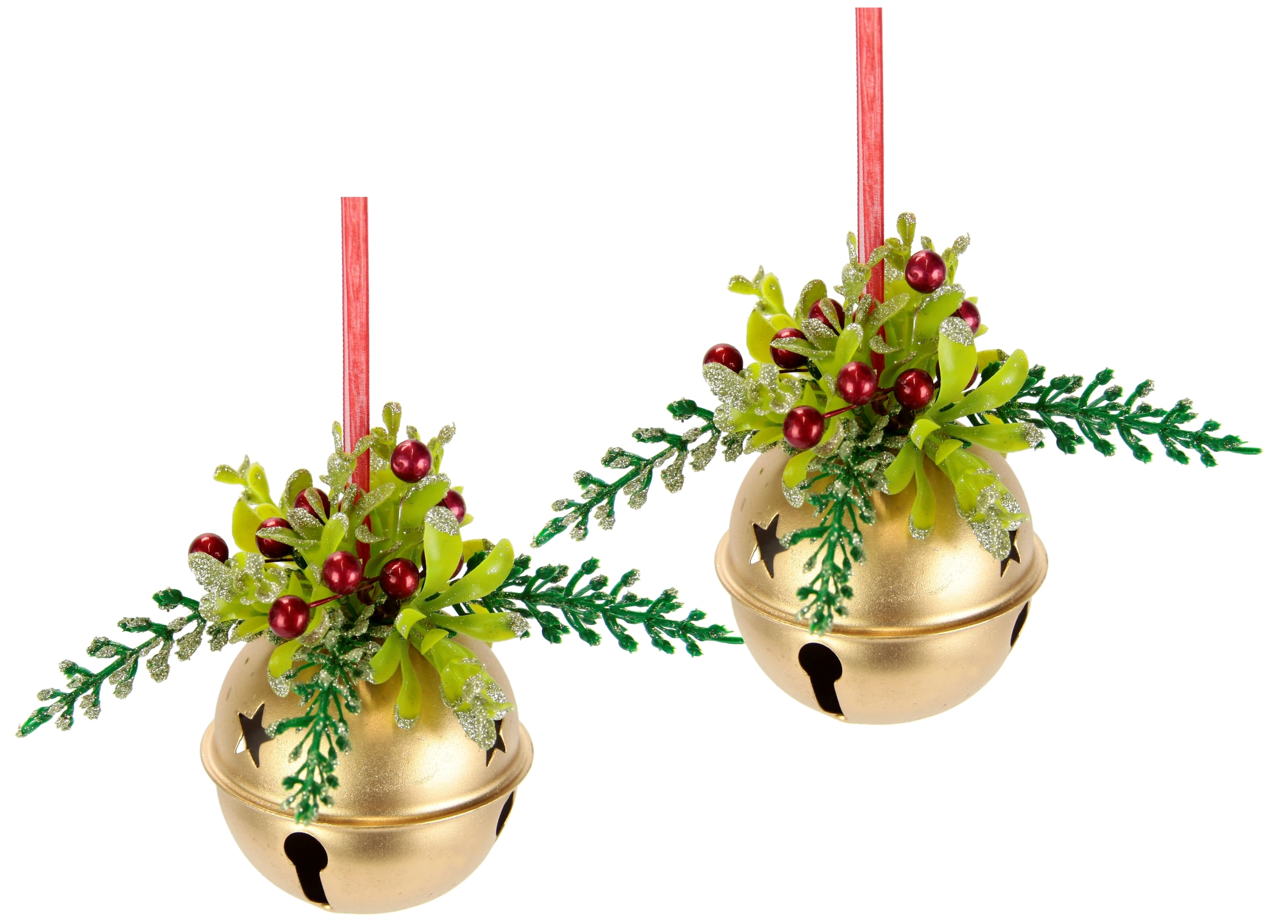 I.GE.A. Dekohänger "Deko-Kugel" mit Glocken zum Hängen, 2er Set, Weihnachtsdeko Kranzdeko