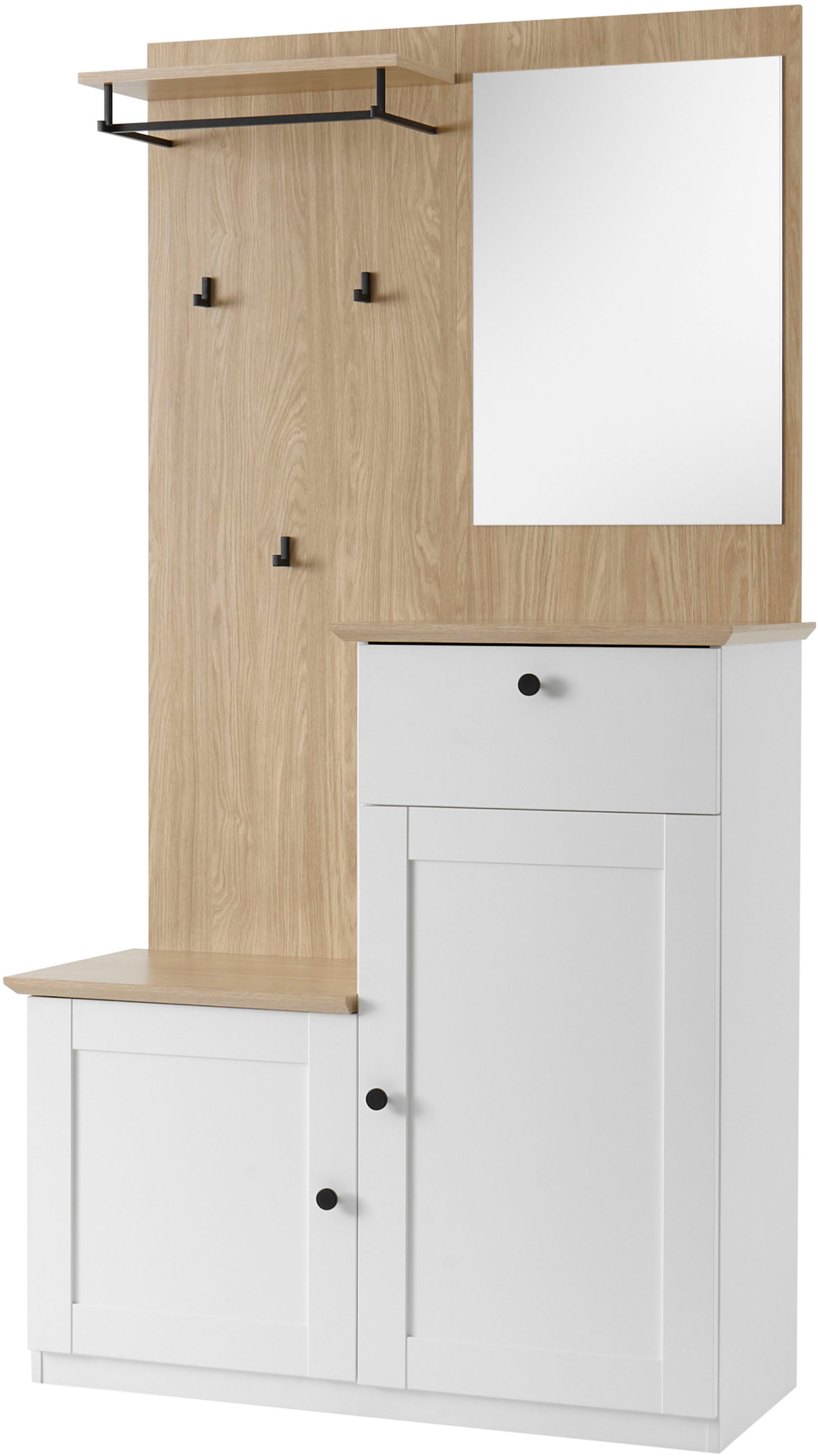 OTTO home Kompaktgarderobe "Brest, Garderobe im Landhausstil, Flurgarderobe, Dielenschrank" schwarze Metallgriffe, viel Stauraum, für kleine Räume geeignet