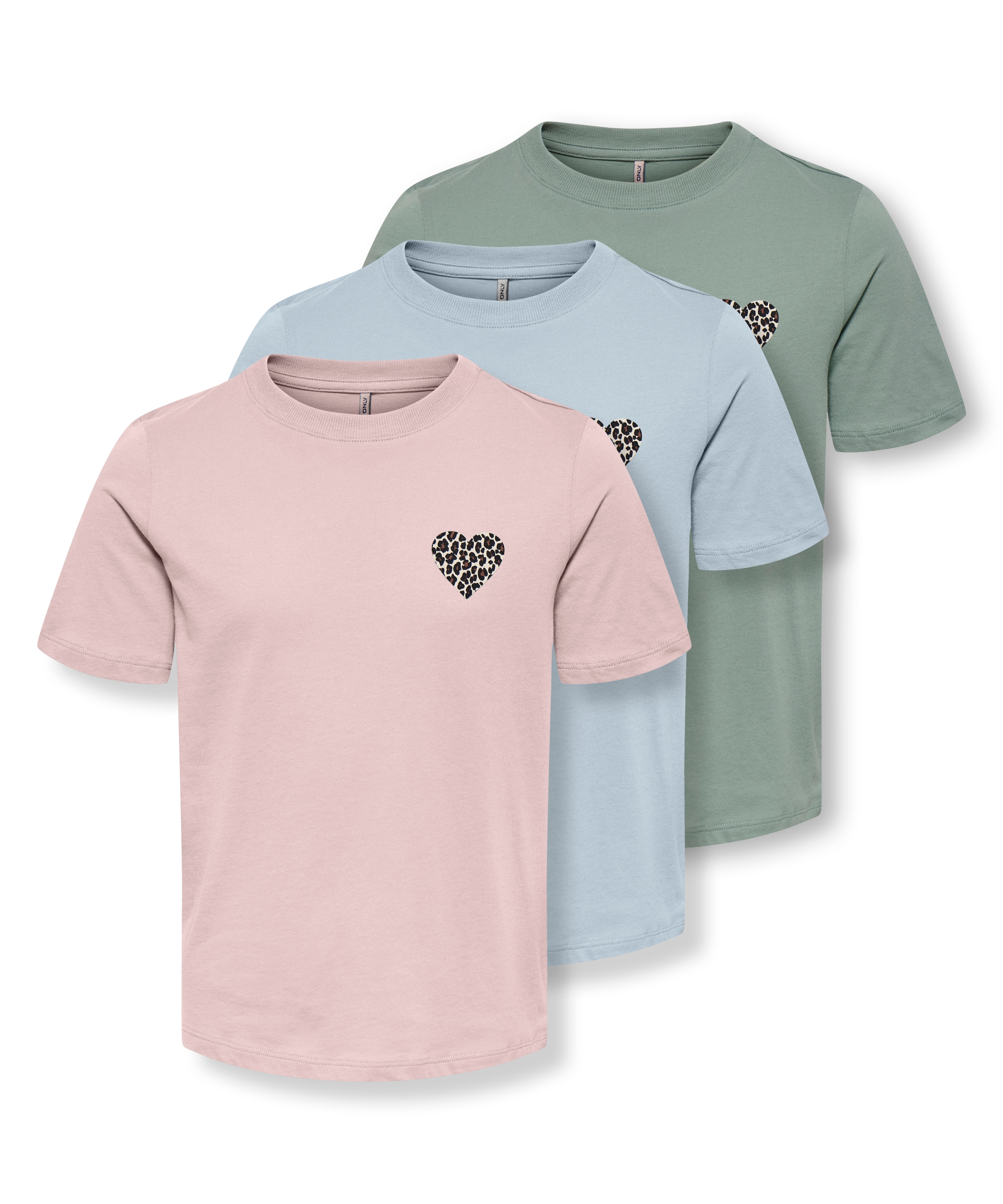 KIDS ONLY T-Shirt "KOGREXI HEART REG. SS TOP 3-PACK JRS" Packung, 3