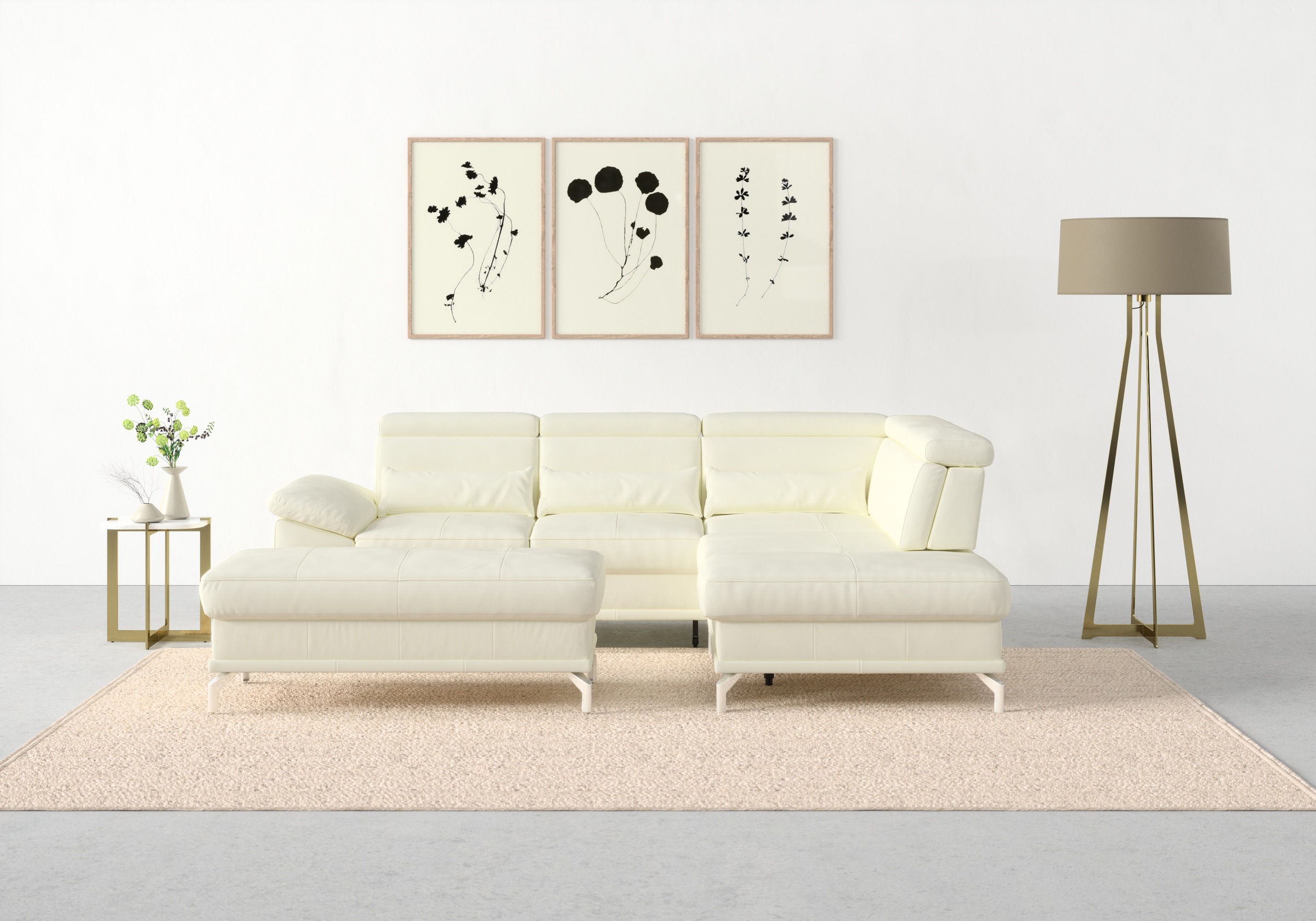 sit&more Ecksofa »Cabrio L-Form, mit Sitztiefenverstellung, Arm- und Kopfteilverstellung«, 3 Nierenkissen, Federkern, optional Bettfunktion und Stauraum