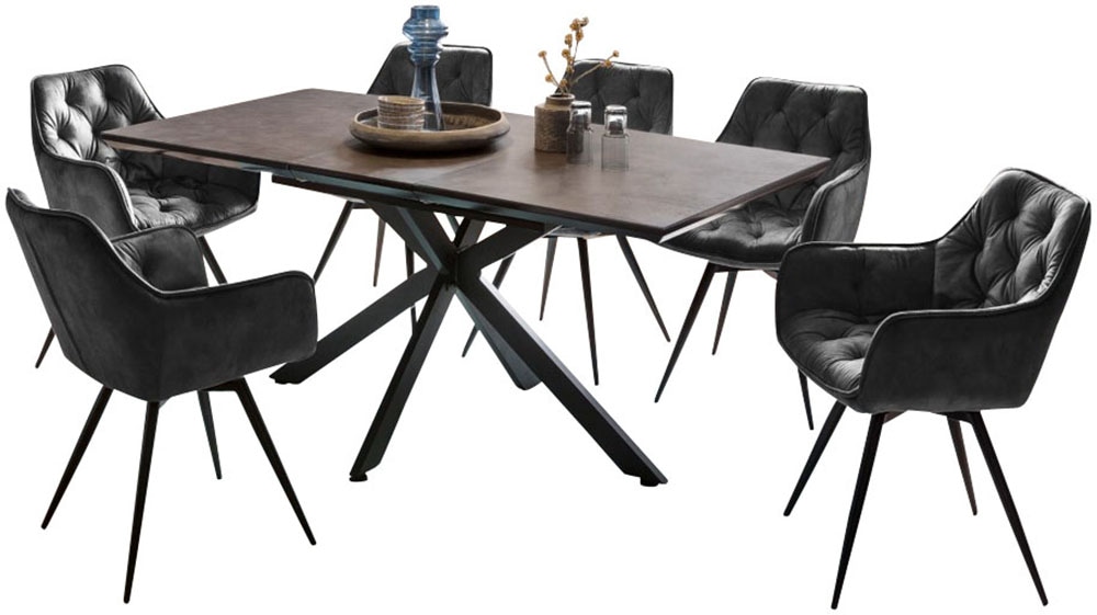 HELA Essgruppe »HAVEL« 7 Stk. tlg. Tisch 140-180x90 cm, Synchronauszug, Stuhl 360° drehbar, Armlehnen