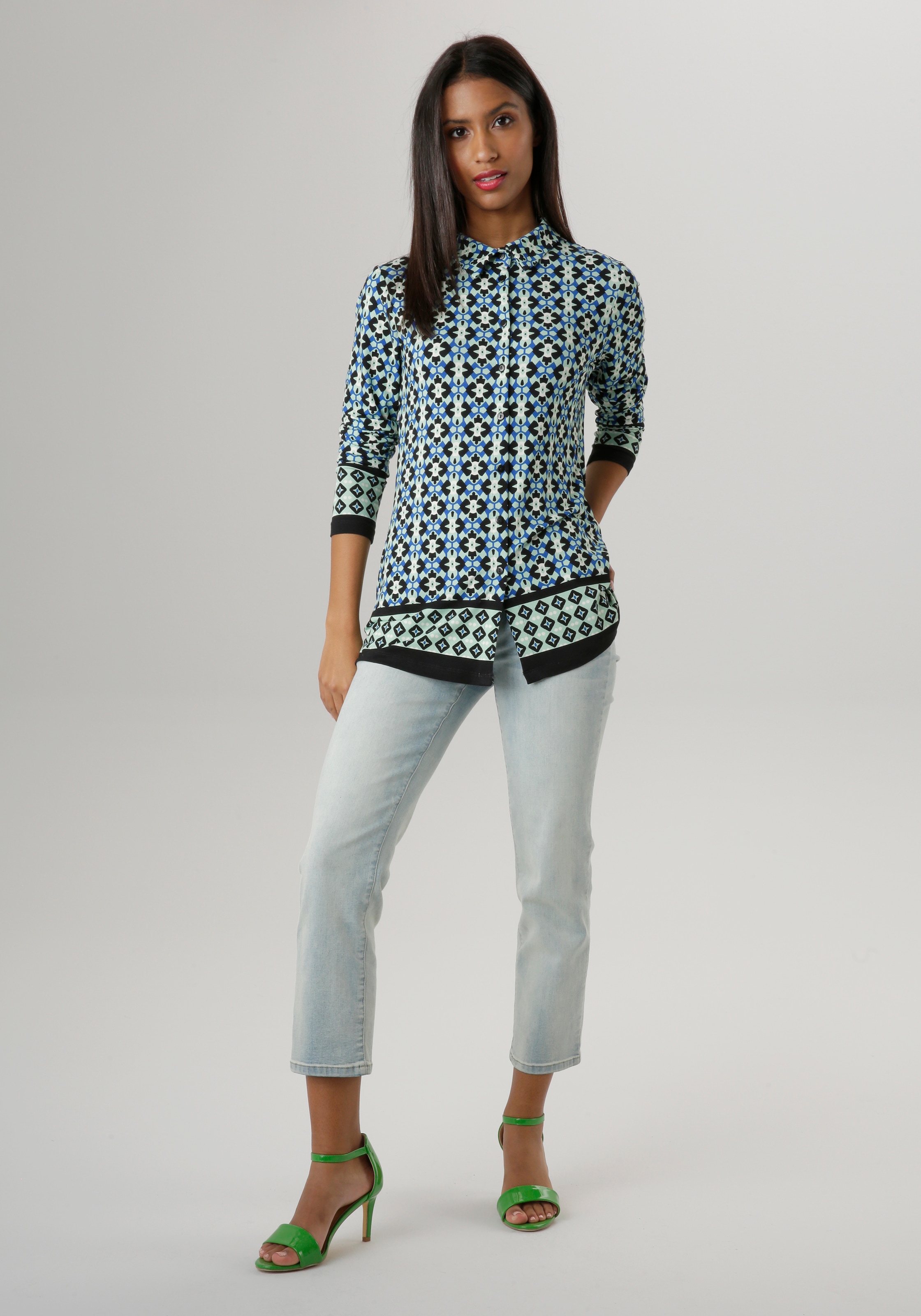 Aniston SELECTED kaufen Hemdbluse, - elastischer BAUR | für NEUE in Jerseyqualität KOLLEKTION