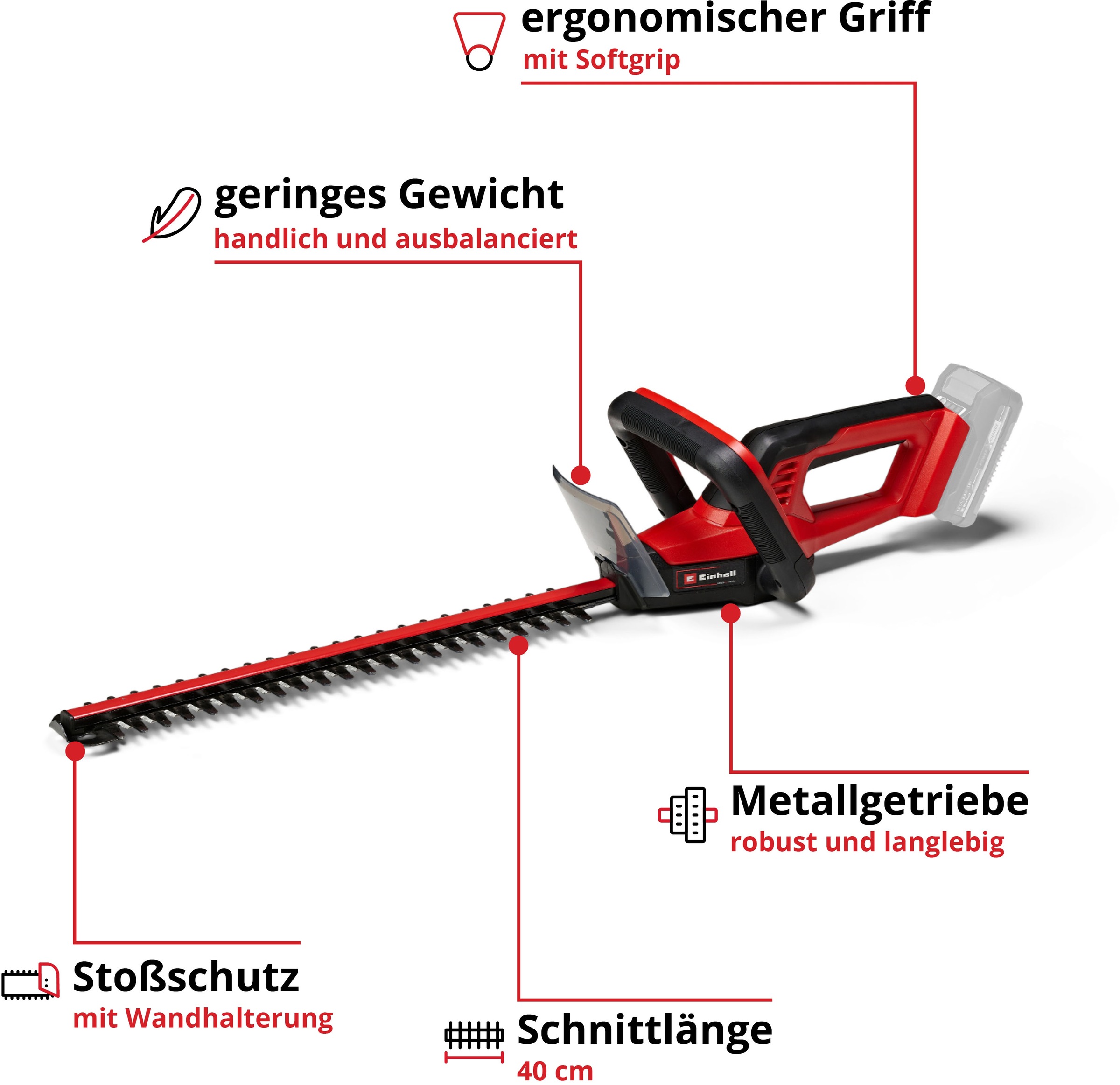 Einhell Akku-Heckenschere »GC-CH 18/40 Li (1x 2,5 Ah)«, (Set), 3tlg., inkl. Akku und Ladegerät