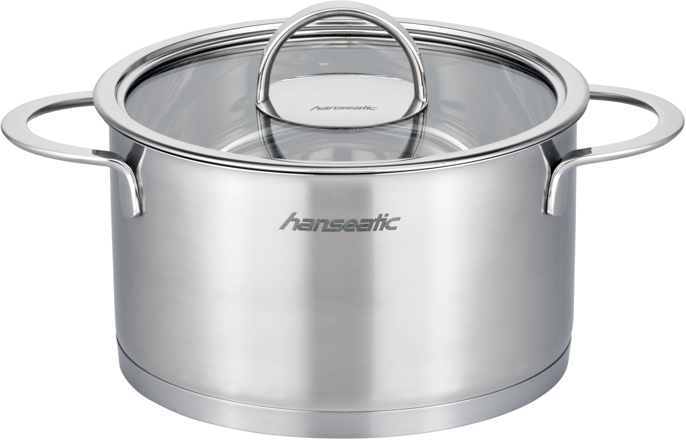 Hanseatic Topf-Set »hanseatic«, Edelstahl 18/10, (Set, 11 tlg., Fleischtopf 16/20/24 cm, Bratentopf 16/20 cm, Stielkasserolle 16 cm), handfreundliche Kaltmetallgriffe, Literskala, Glasdeckel, Induktion