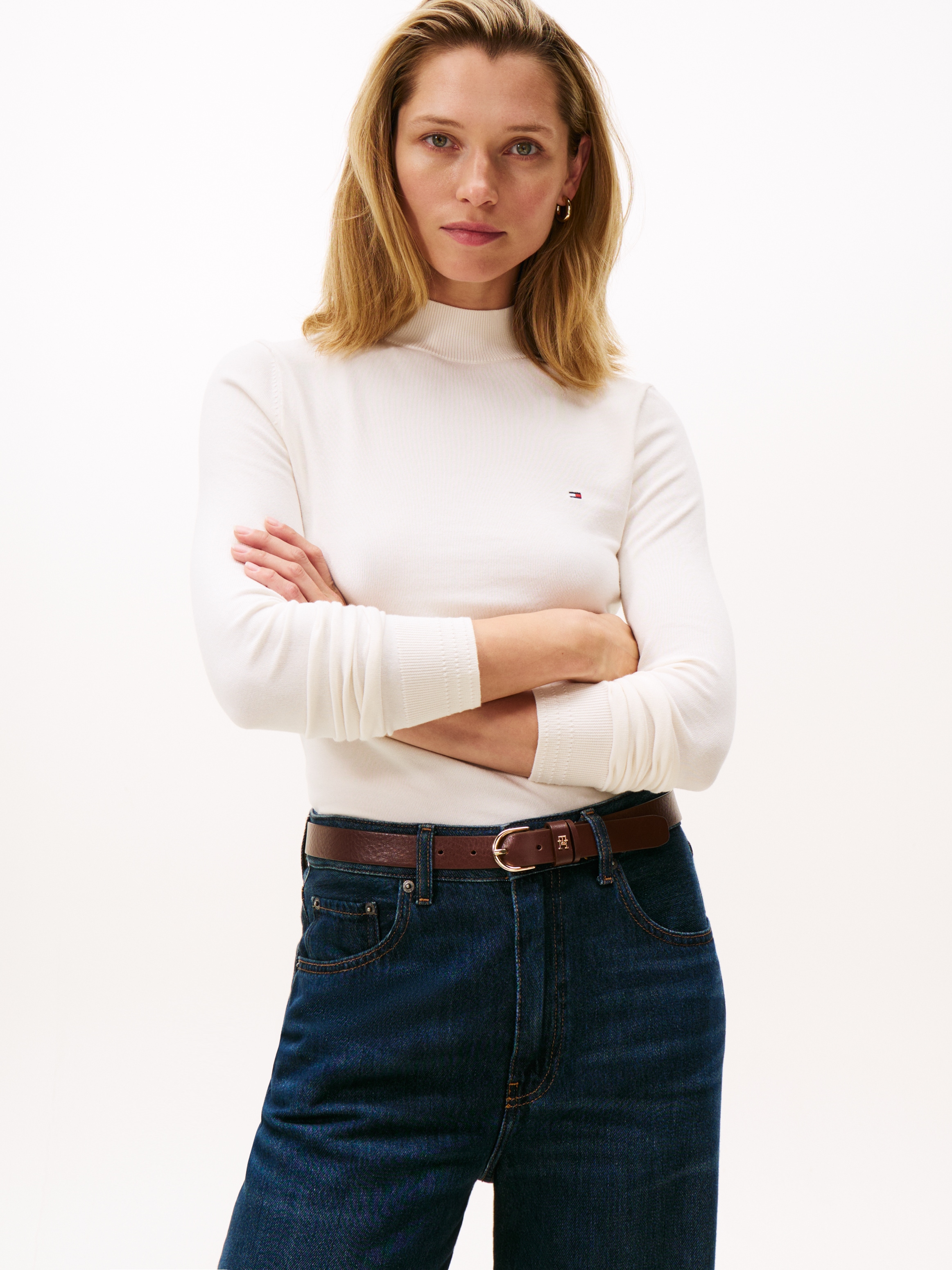 Tommy Hilfiger Strickpullover "CO JERSEY FINE GG MOCK-NK LS SWT" günstig online kaufen